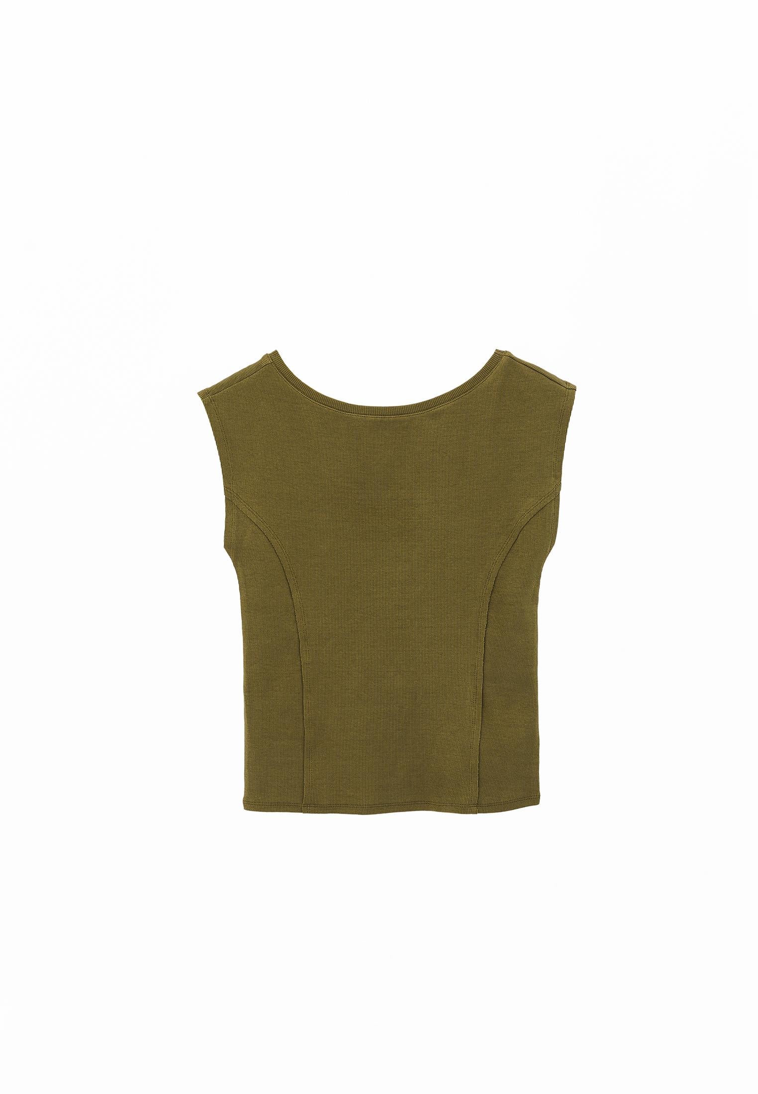 Boat Neck Short Sleeve Bodycon T-Shirt - CAPULET OLIVE