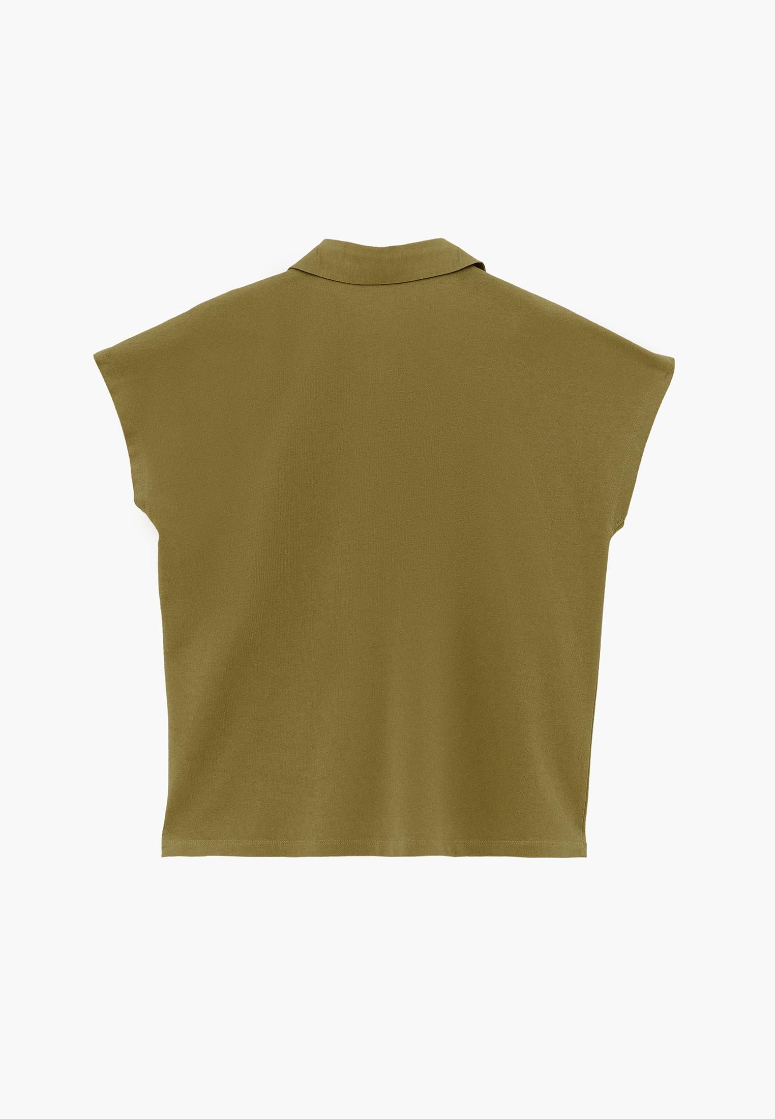 Button Detailed Polo Neck T-Shirt - CAPULET OLIVE