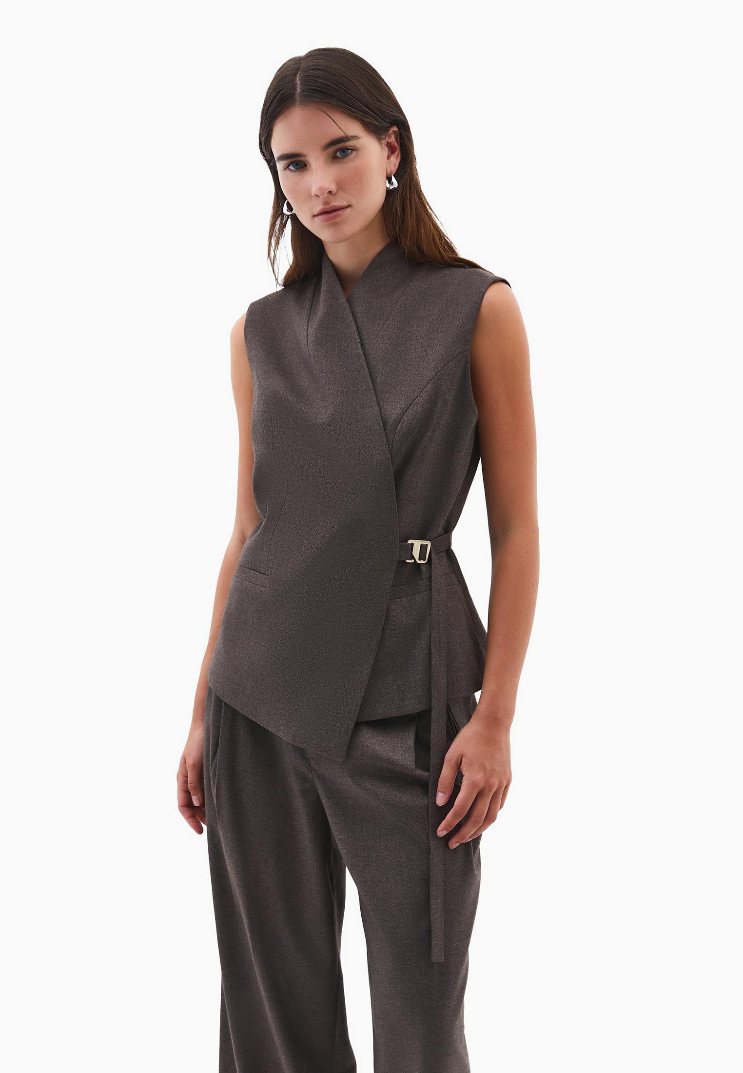 Asymmetrical Midi Vest - CARAFE MELANGE