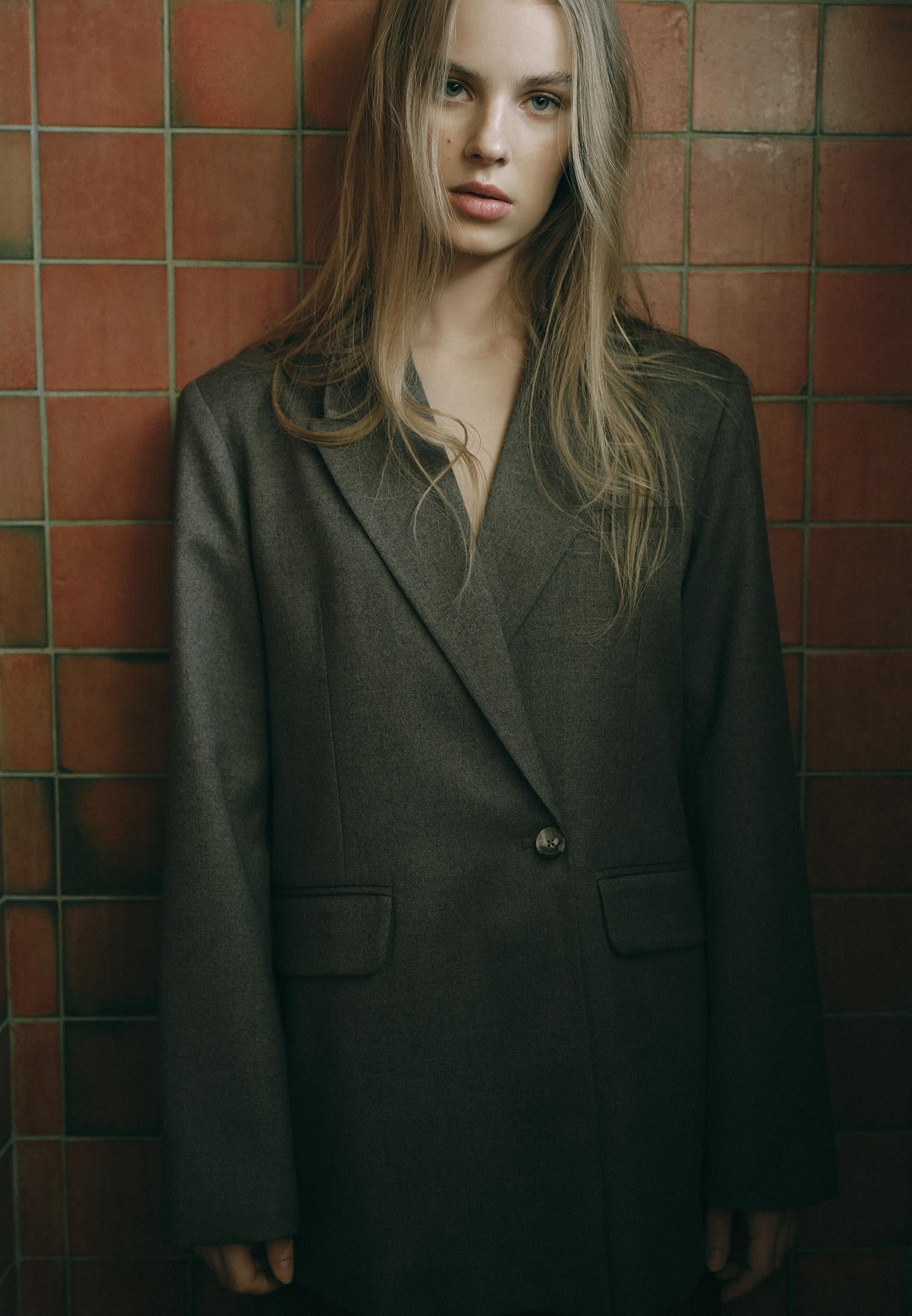 Double Breasted Lapel Oversize Blazer - CARAFE MELANGE