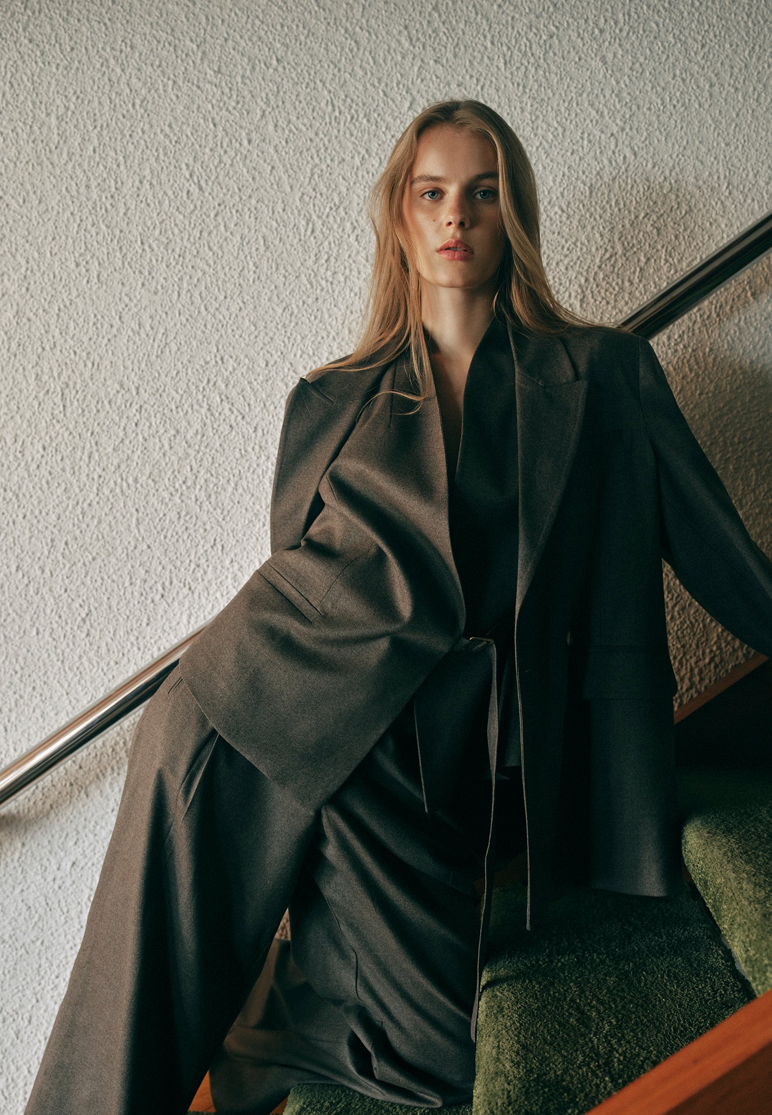 Double Breasted Lapel Oversize Blazer - CARAFE MELANGE