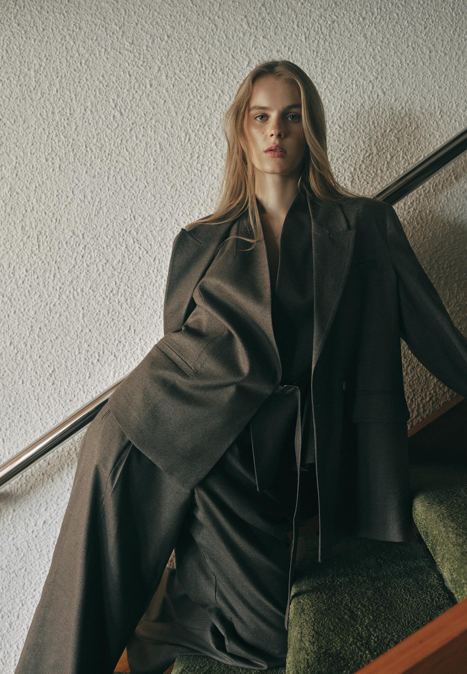 Double Breasted Lapel Oversize Blazer - CARAFE MELANGE