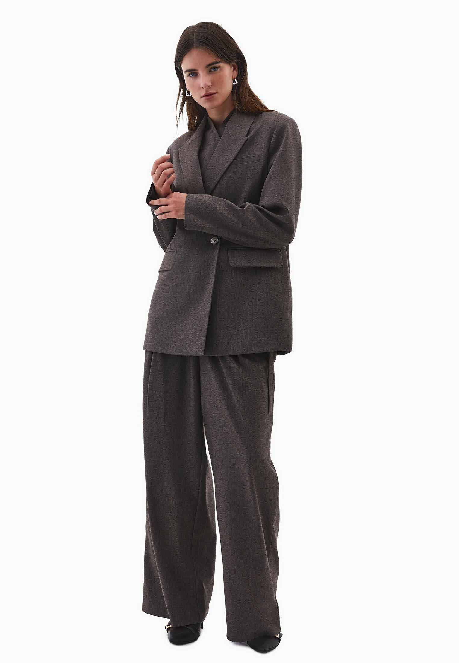Double Breasted Lapel Oversize Blazer - CARAFE MELANGE