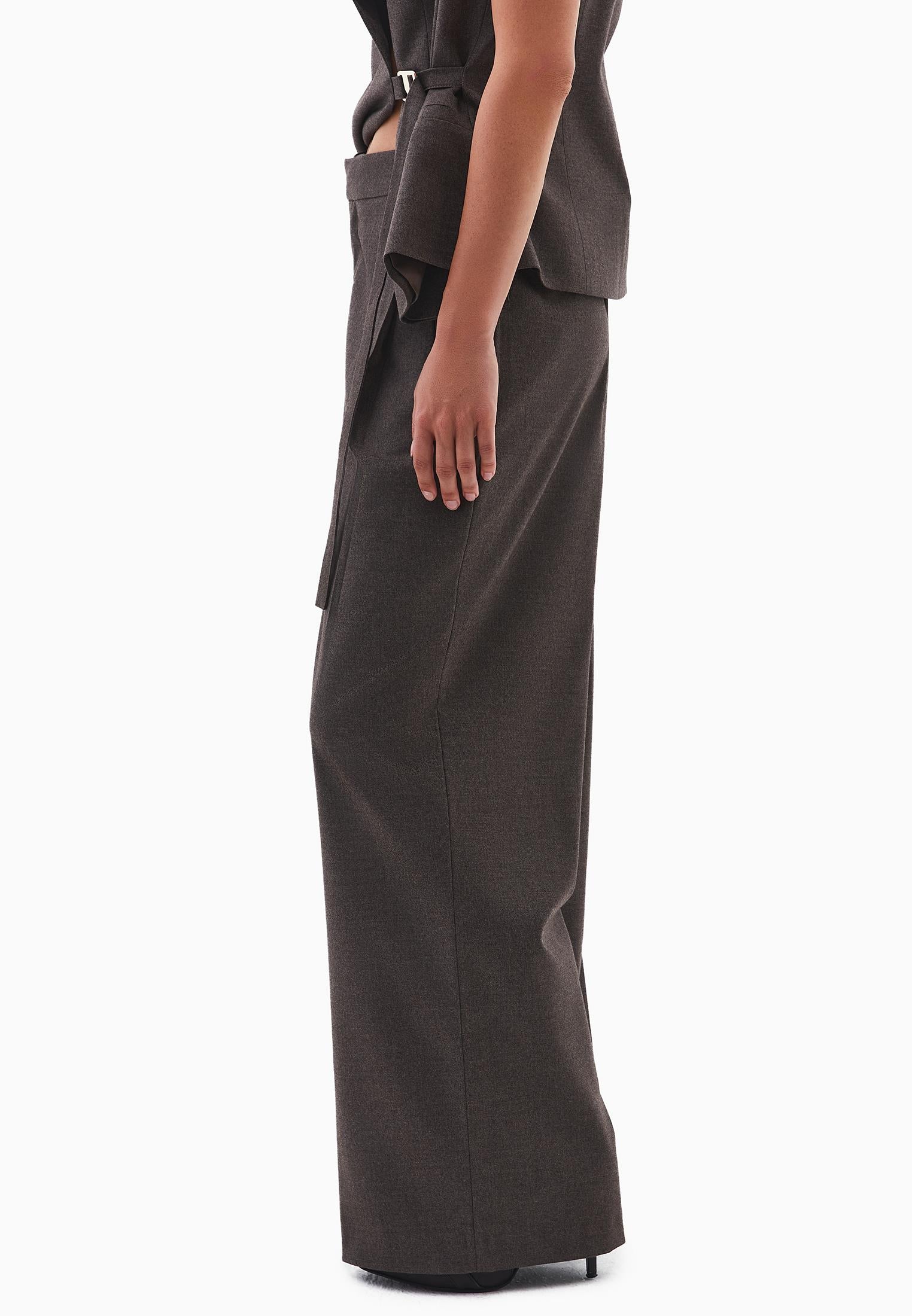 Wide Leg High Waist Trousers - CARAFE MELANGE