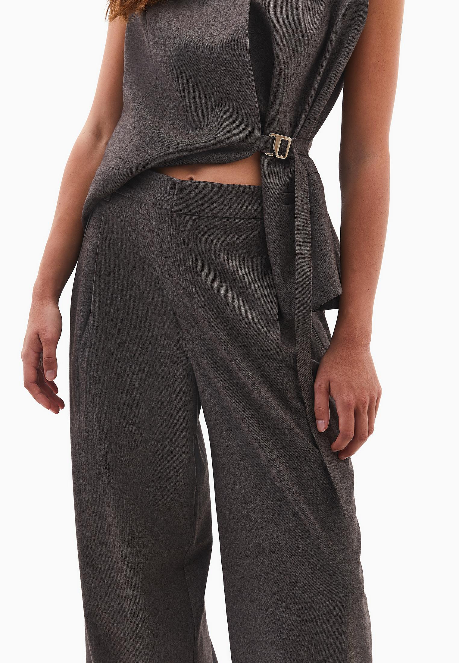 Wide Leg High Waist Trousers - CARAFE MELANGE