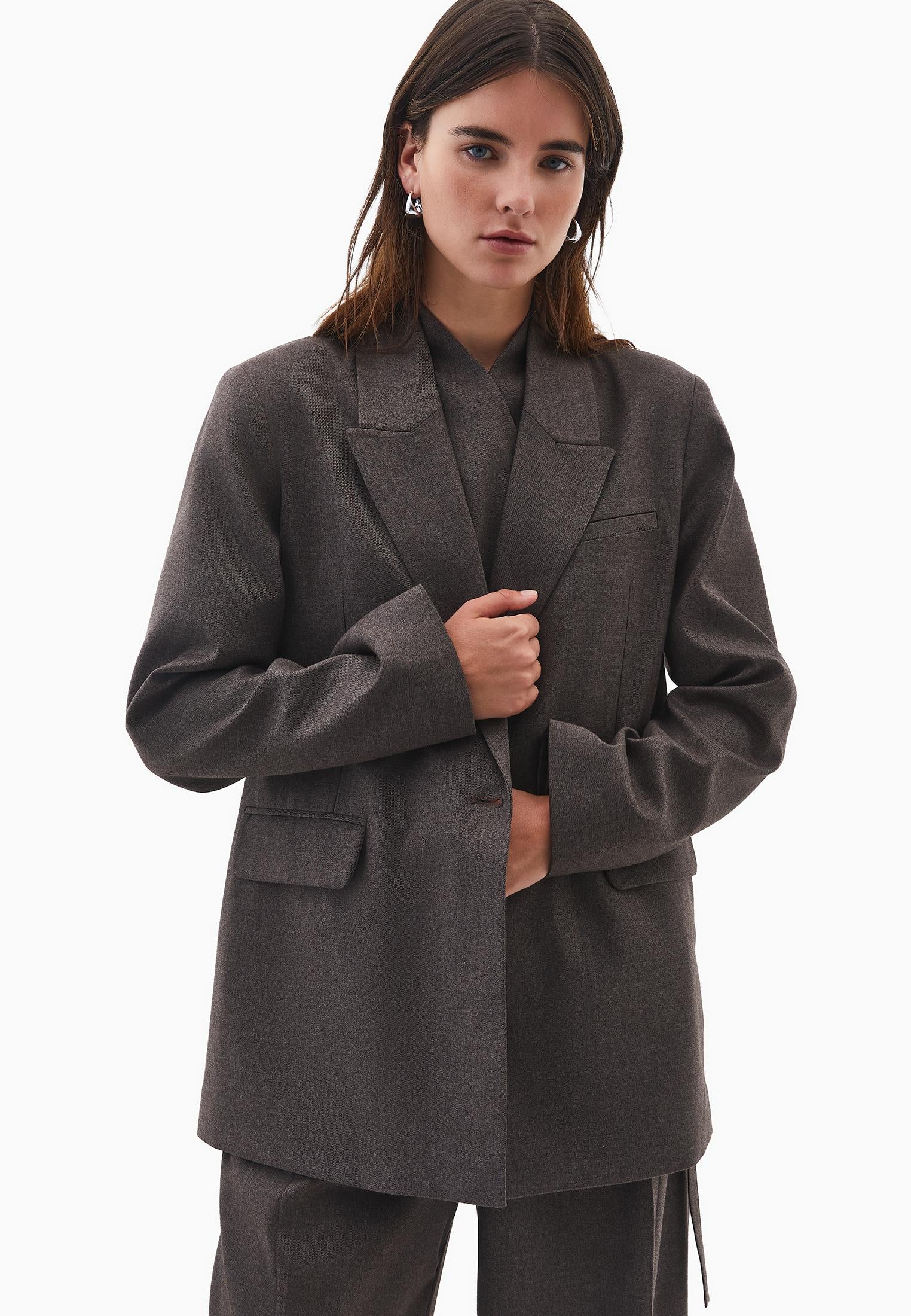 Double Breasted Lapel Oversize Blazer - CARAFE MELANGE