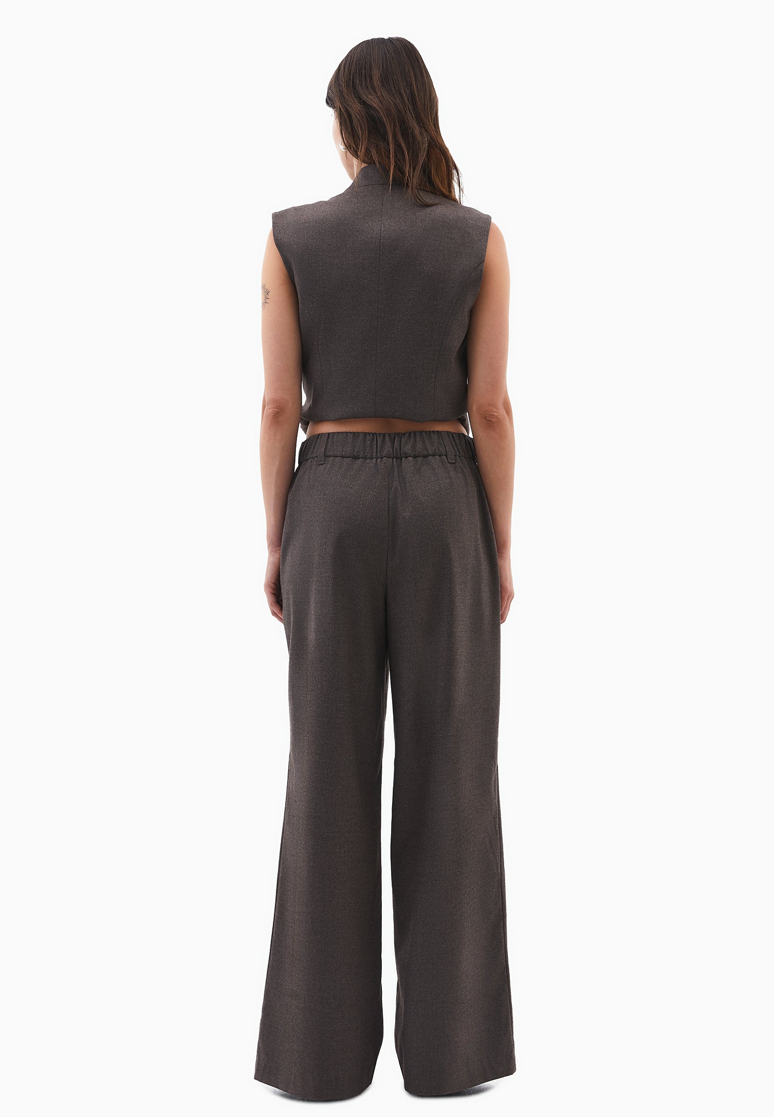 Wide Leg High Waist Trousers - CARAFE MELANGE