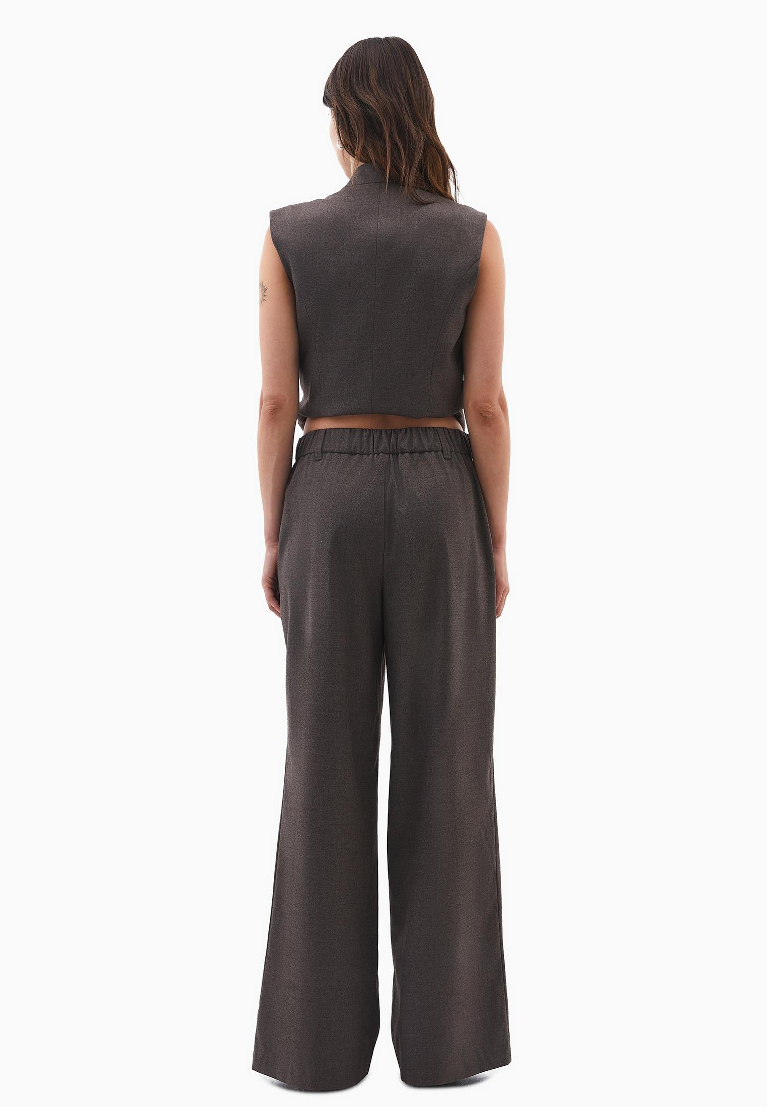 Wide Leg High Waist Trousers - CARAFE MELANGE