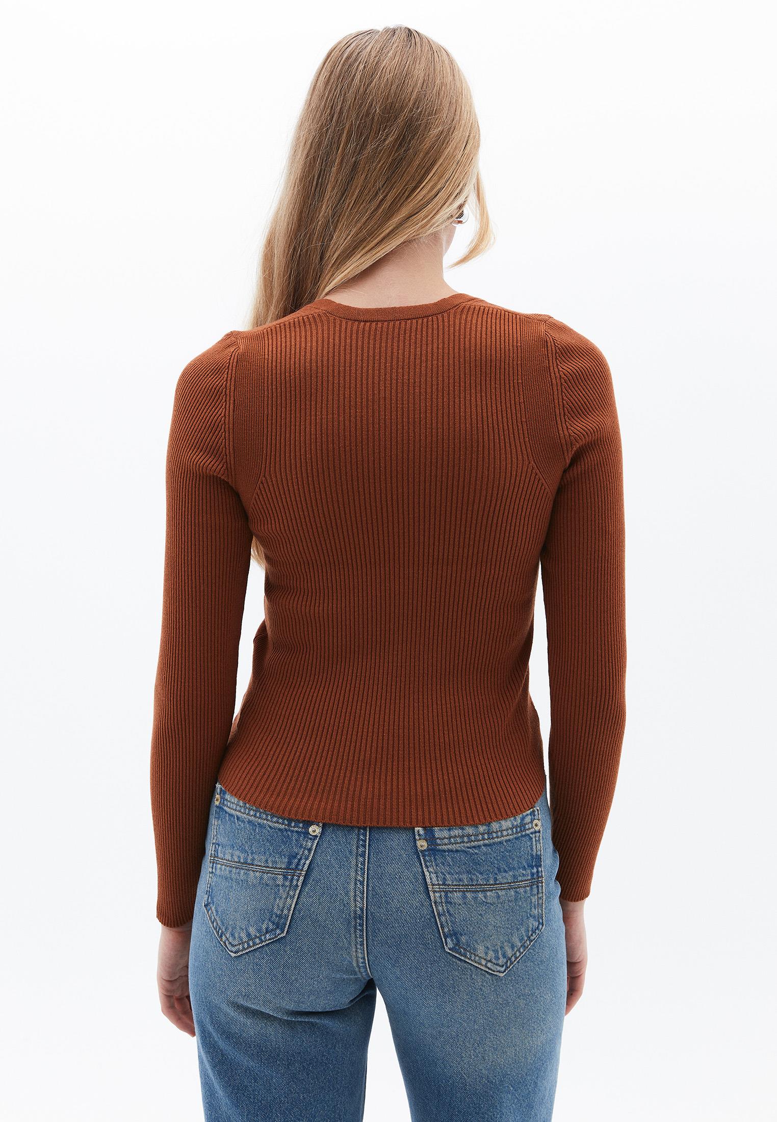 V Neck Long Sleeve Sweater - CARAMEL CAFE