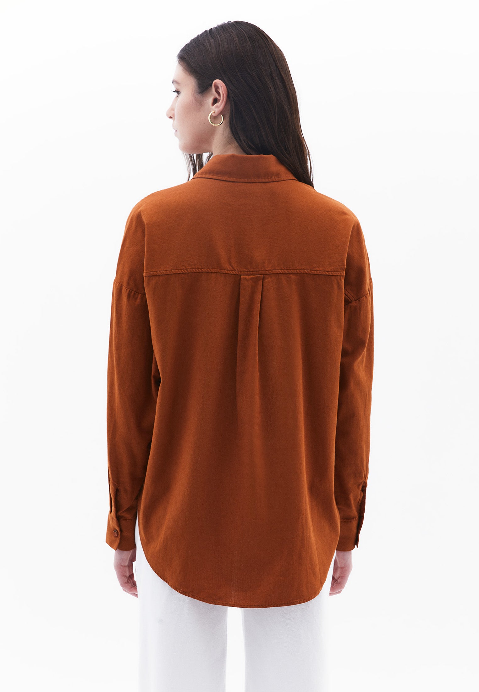 Long Sleeve Shirt Collar Shirt With Button Details - CARAMEL CAFE