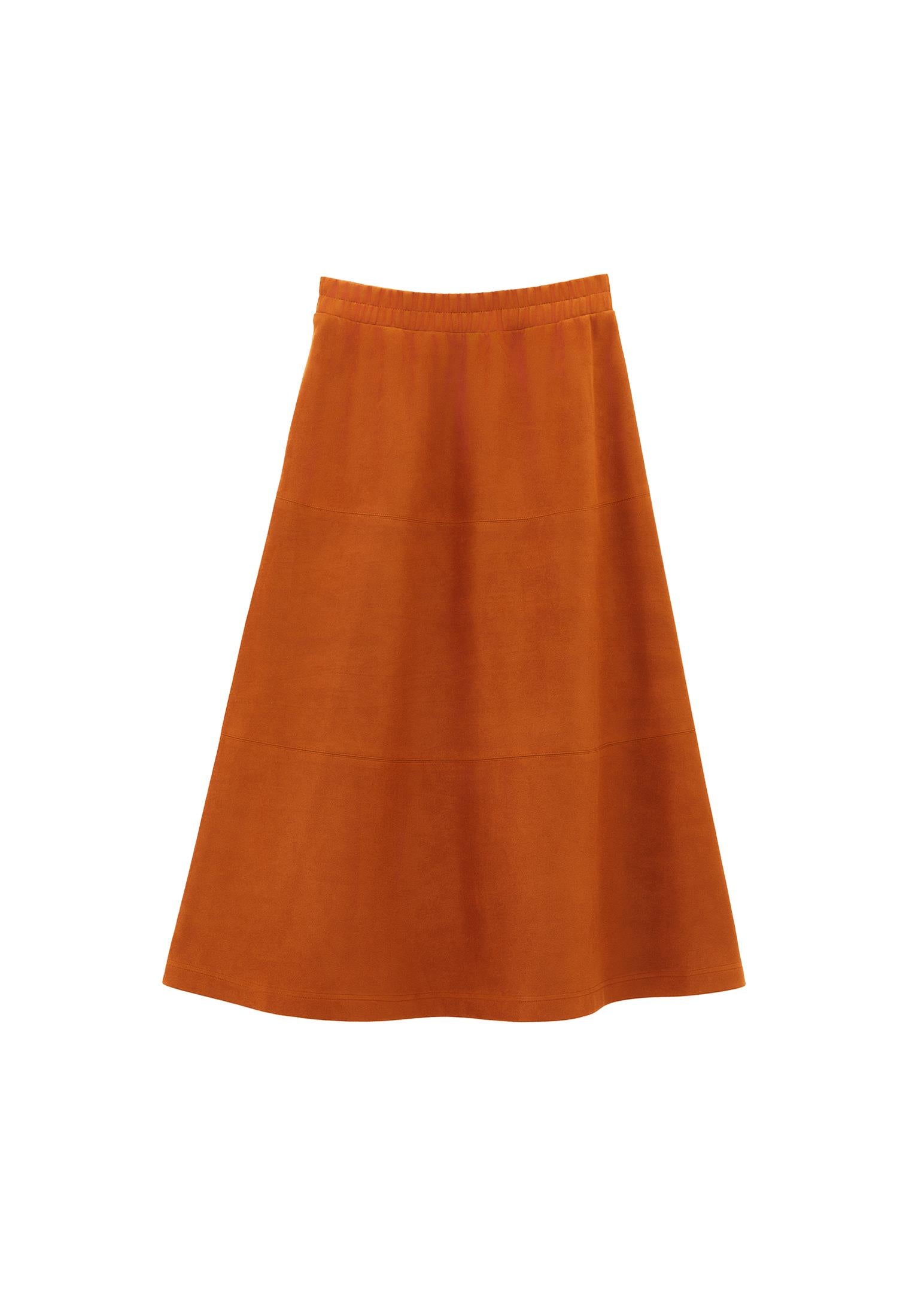 Long A-Line High Waist Slit Leather Skirt - CARAMEL CAFE