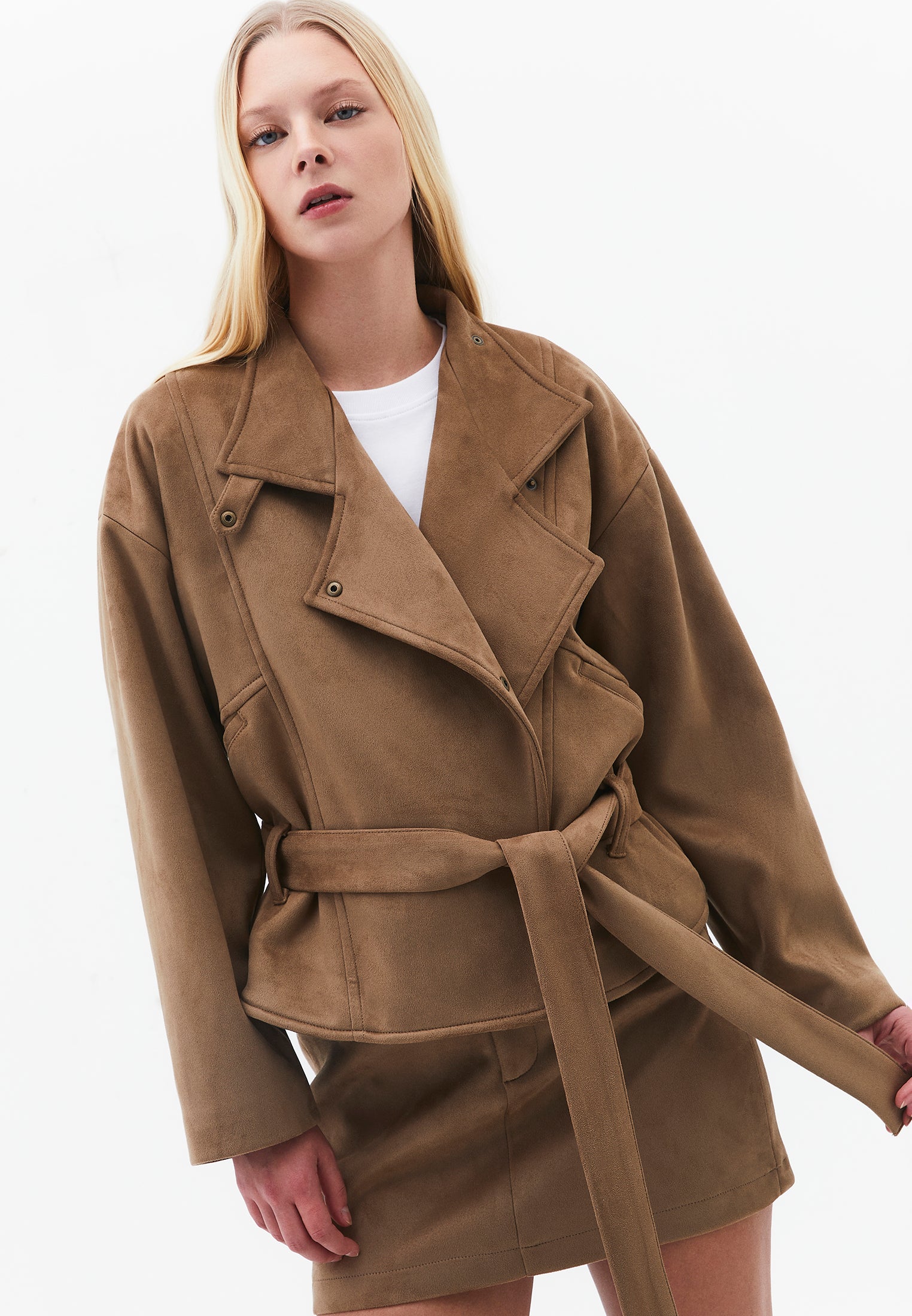 Midi Length Shawl Collar Long Sleeve Jacket - CARIBOU