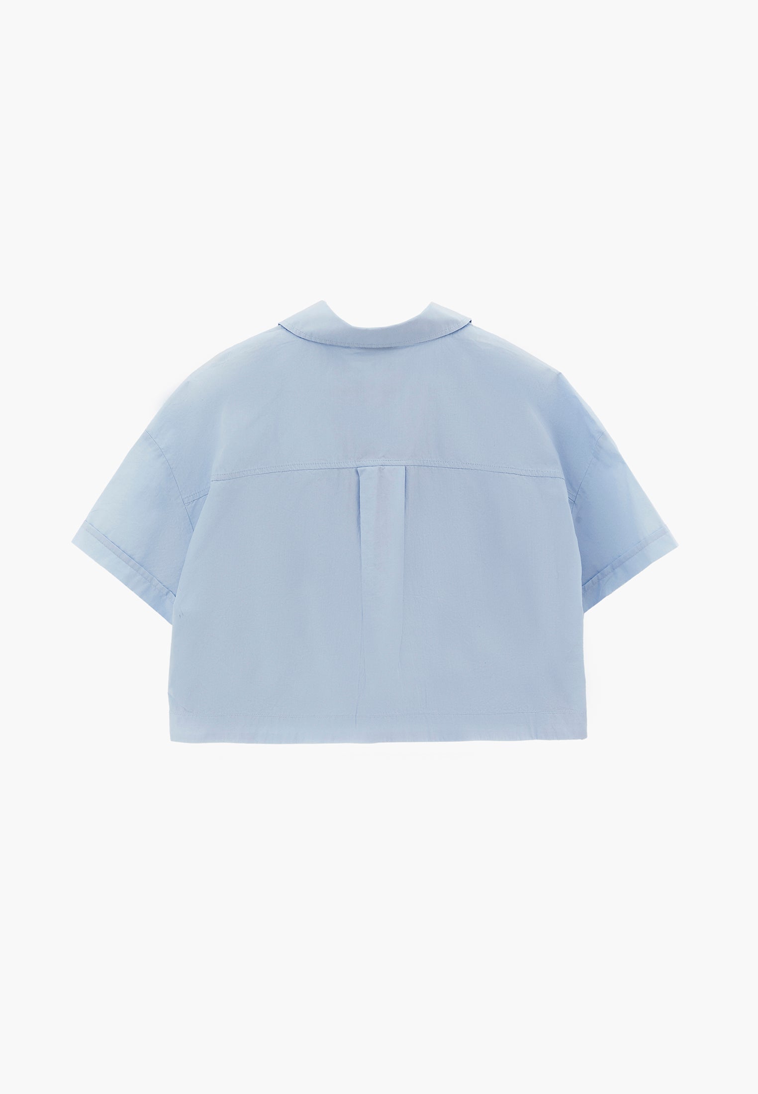 Shirt Collar Loose Short Sleeve Pocket Detailed Cropped Shirt - CASHMERE BLUE