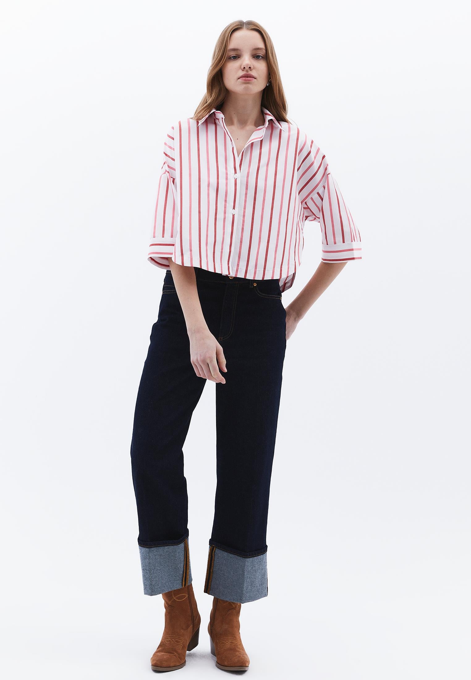 Tied Short Shirt - CAYENNE COMB STRIPE
