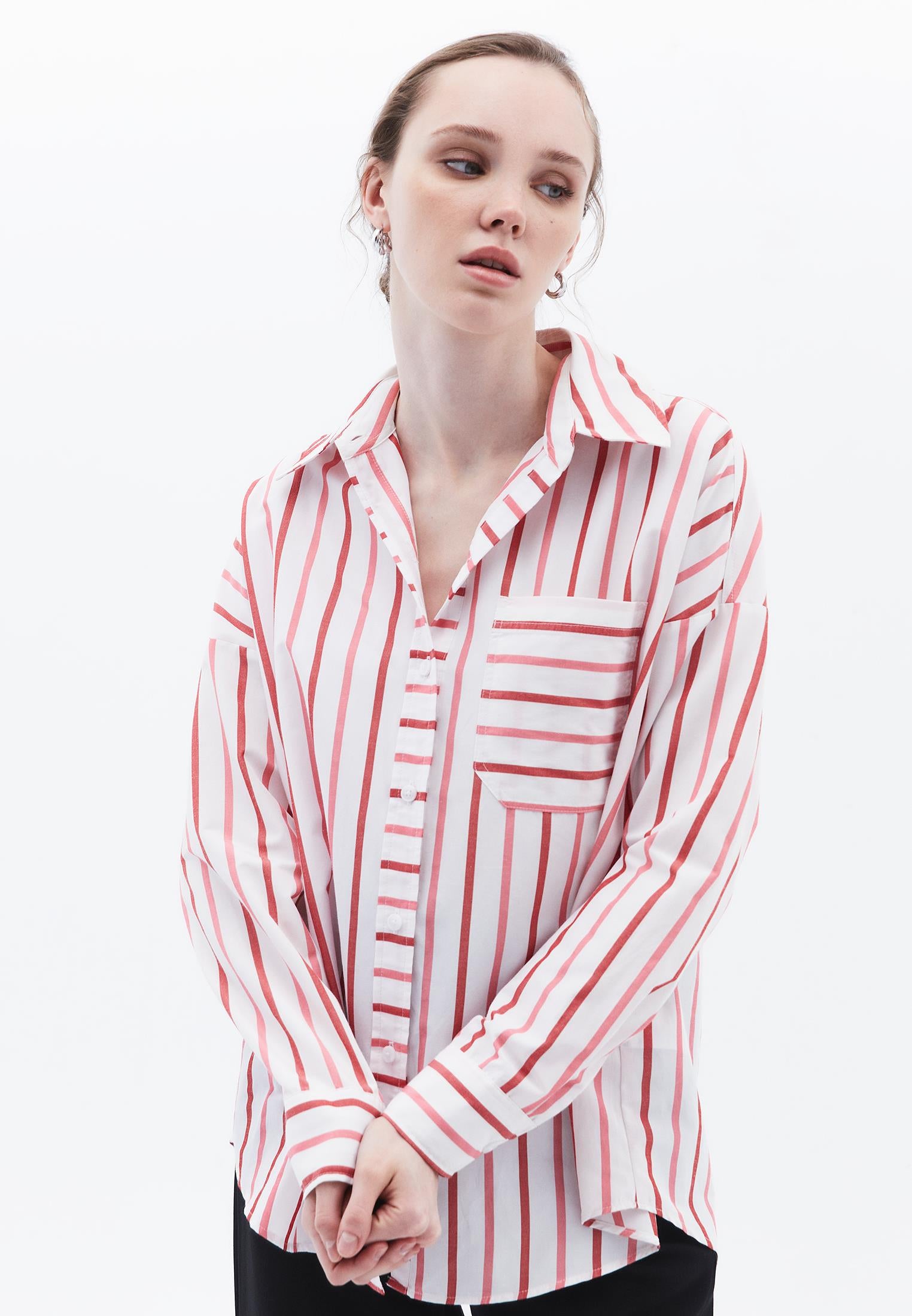 Oversize Printed Striped Shirt - CAYENNE COMB STRIPE
