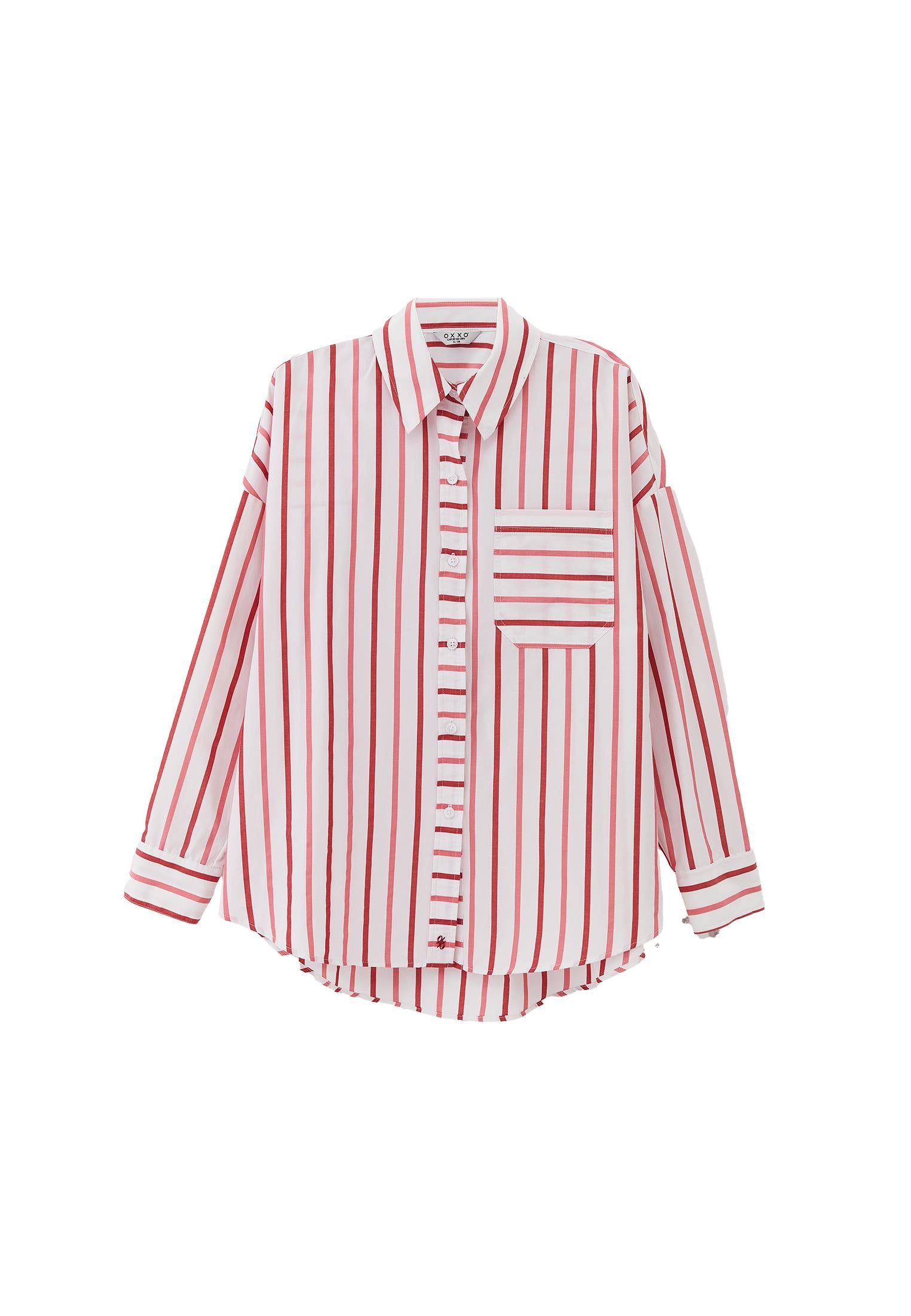 Oversize Printed Striped Shirt - CAYENNE COMB STRIPE