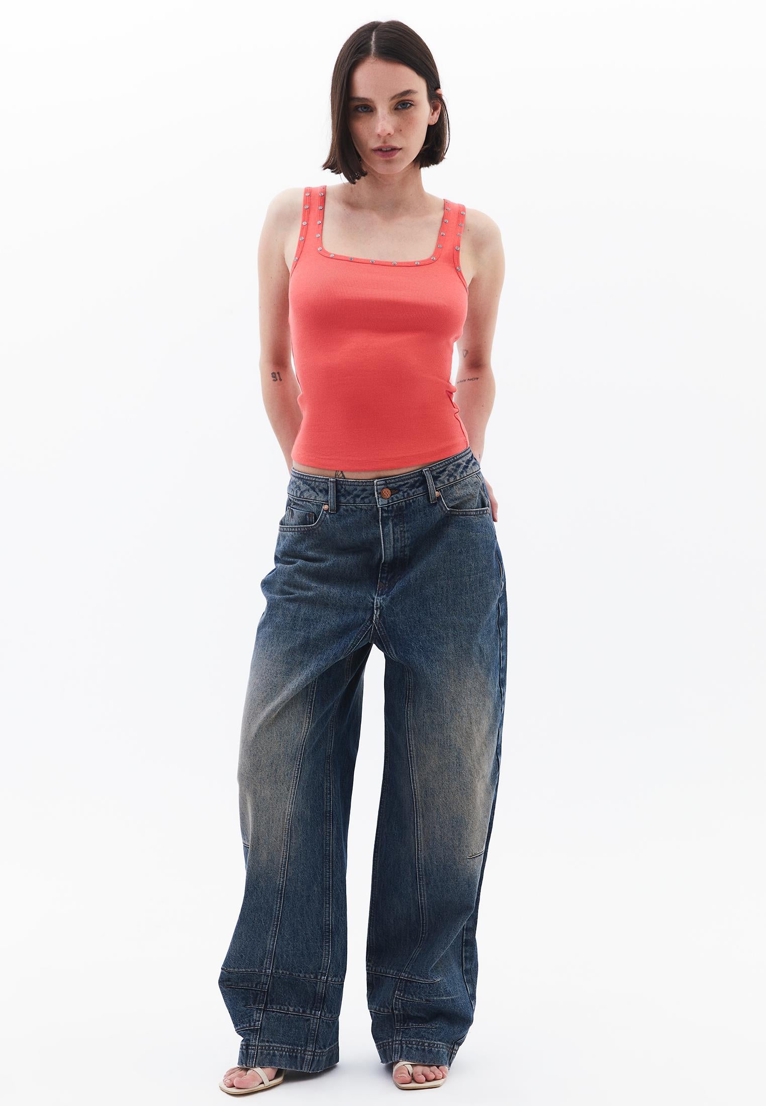 Square Neck Bodycon Tank Top - CAYENNE