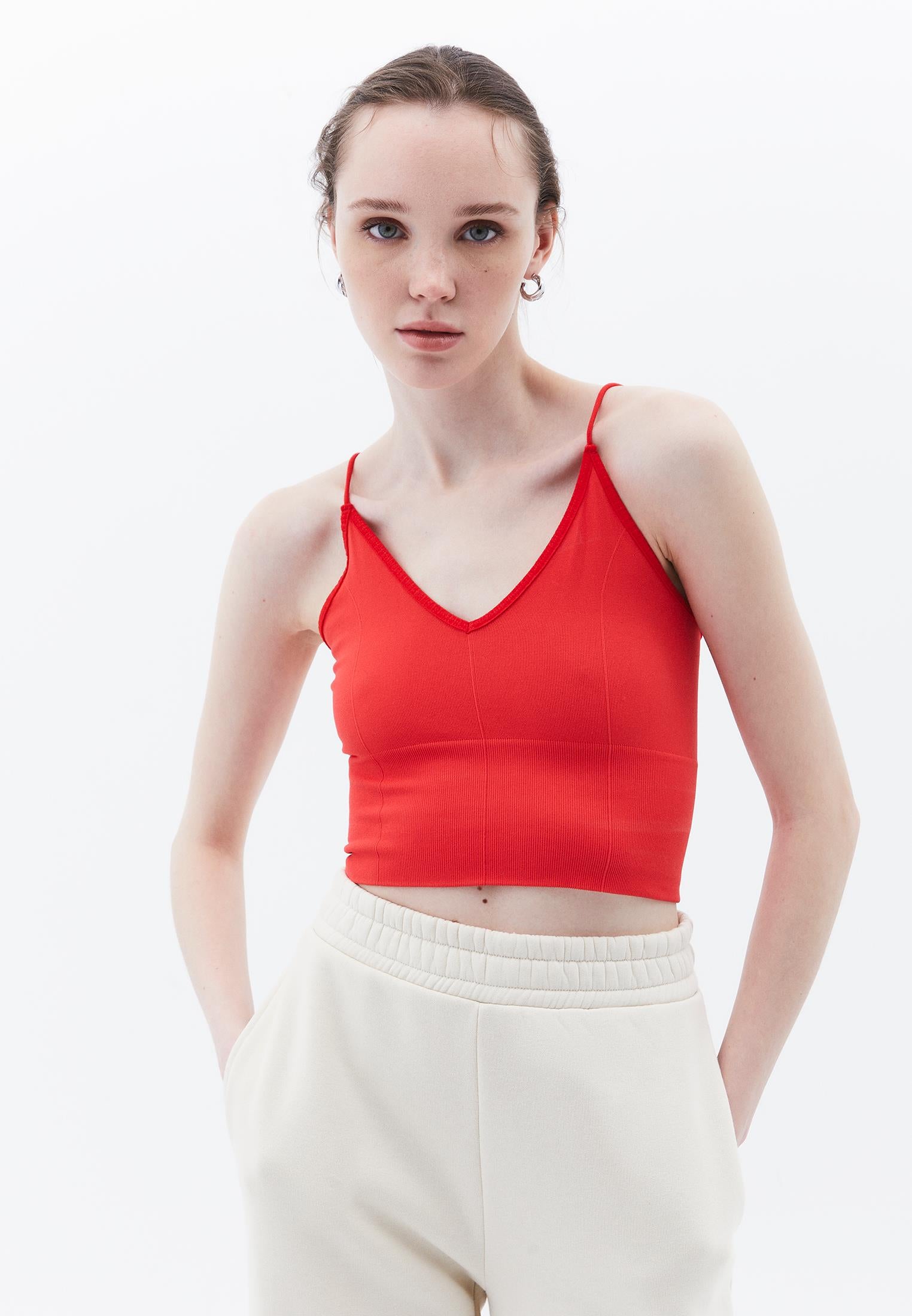 V Neck Tank Top - CAYENNE
