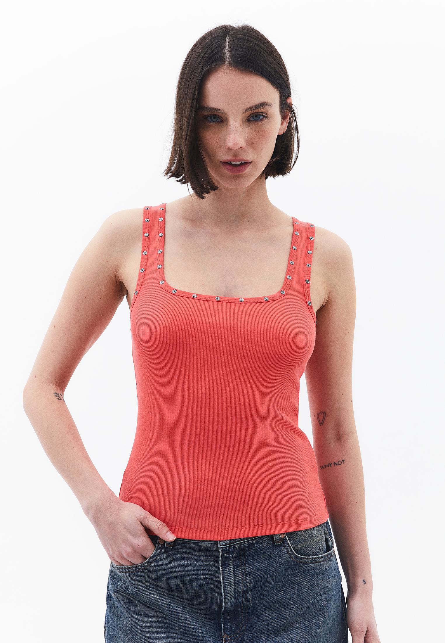 Square Neck Bodycon Tank Top - CAYENNE