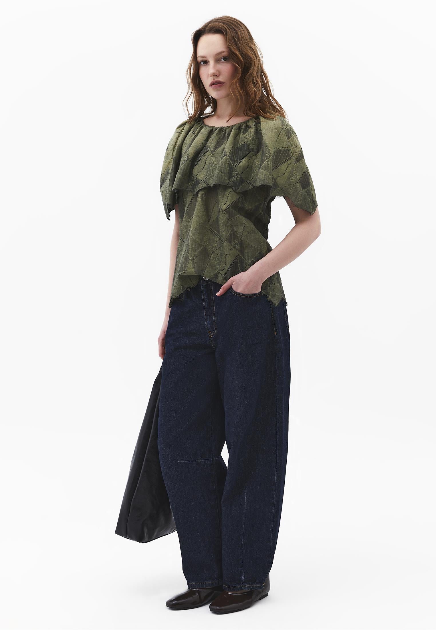 Sleeveless Blouse With Boat Neck And Embroidery - CEDAR