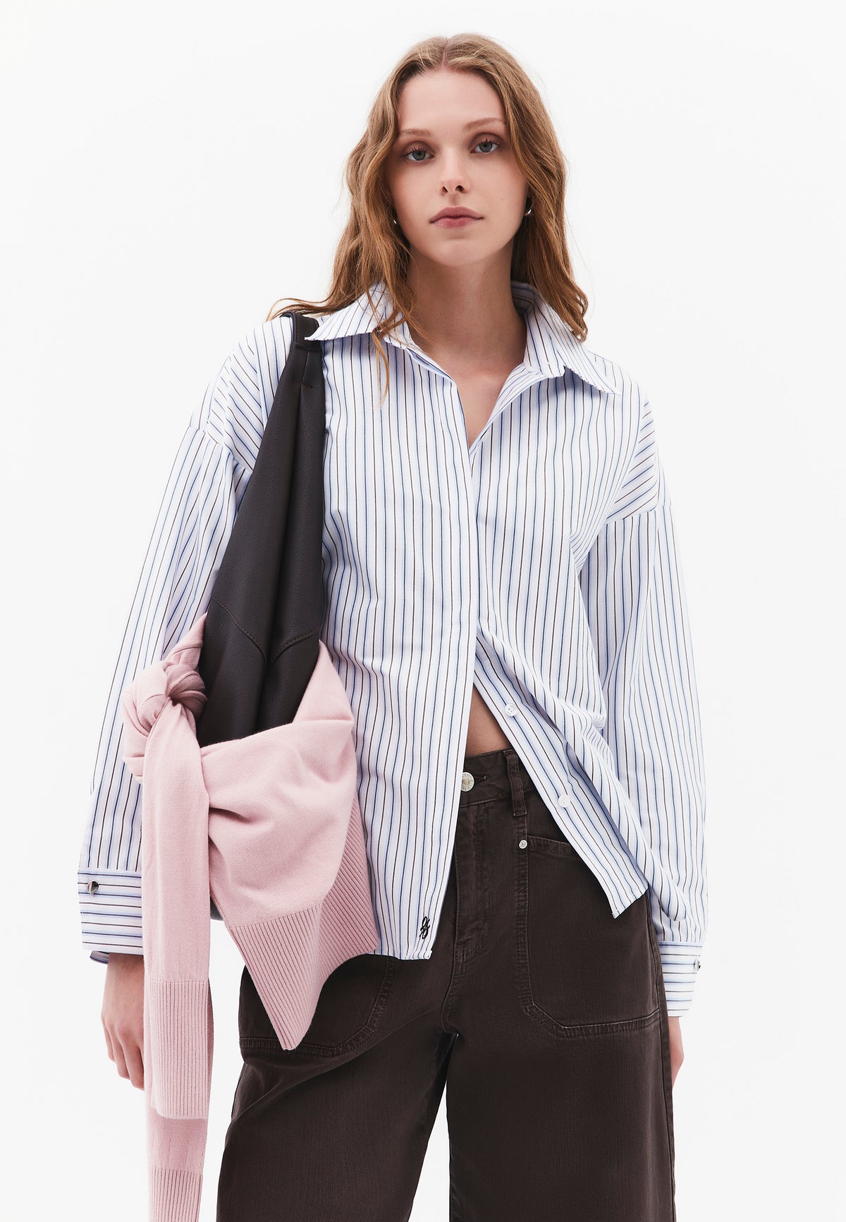 Striped Loose Fit Long Sleeve Shirt - CHAMBRAY BLUE STRIPE