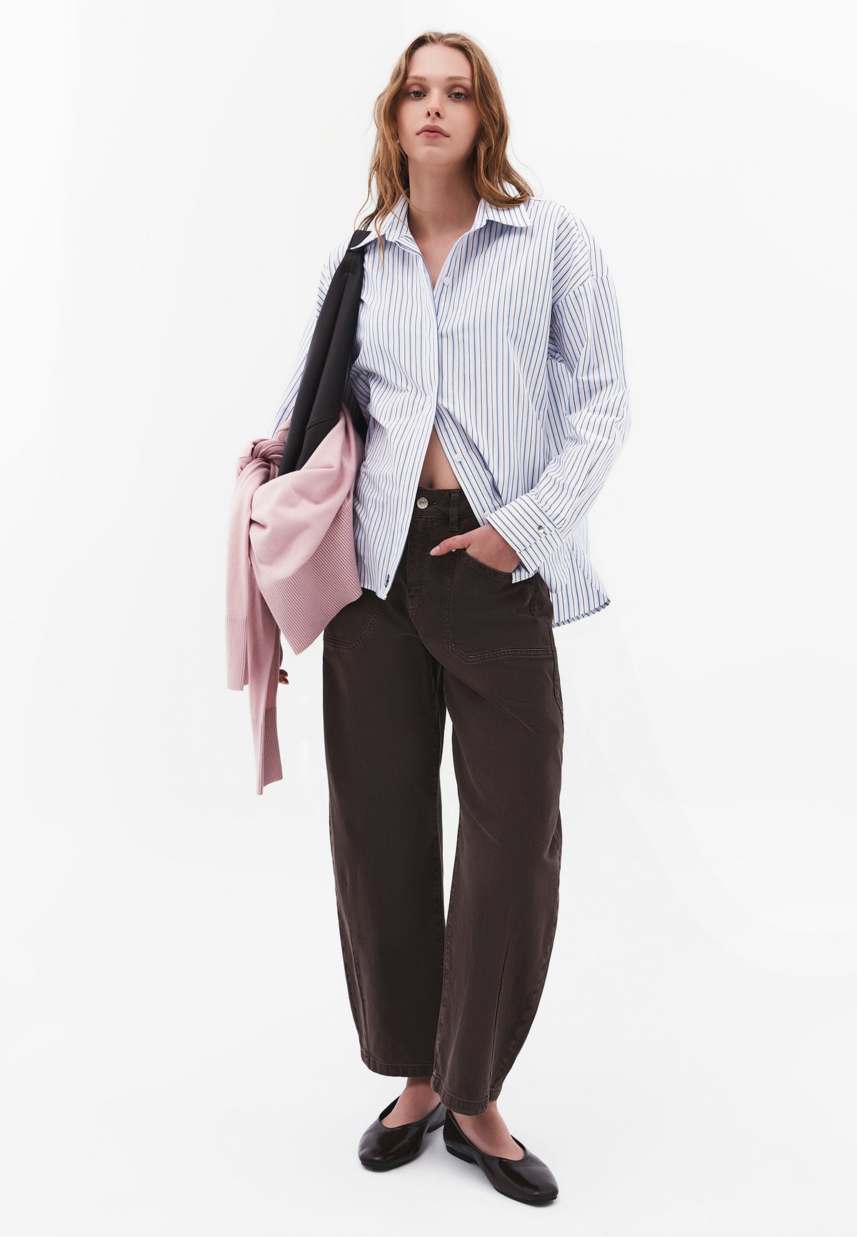 Striped Loose Fit Long Sleeve Shirt - CHAMBRAY BLUE STRIPE
