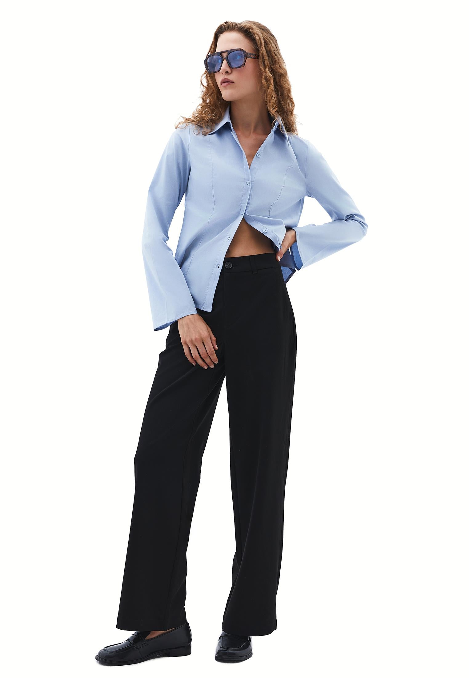 Buttoned Slim Fit Standard Long Sleeve Shirt - CHAMBRAY BLUE