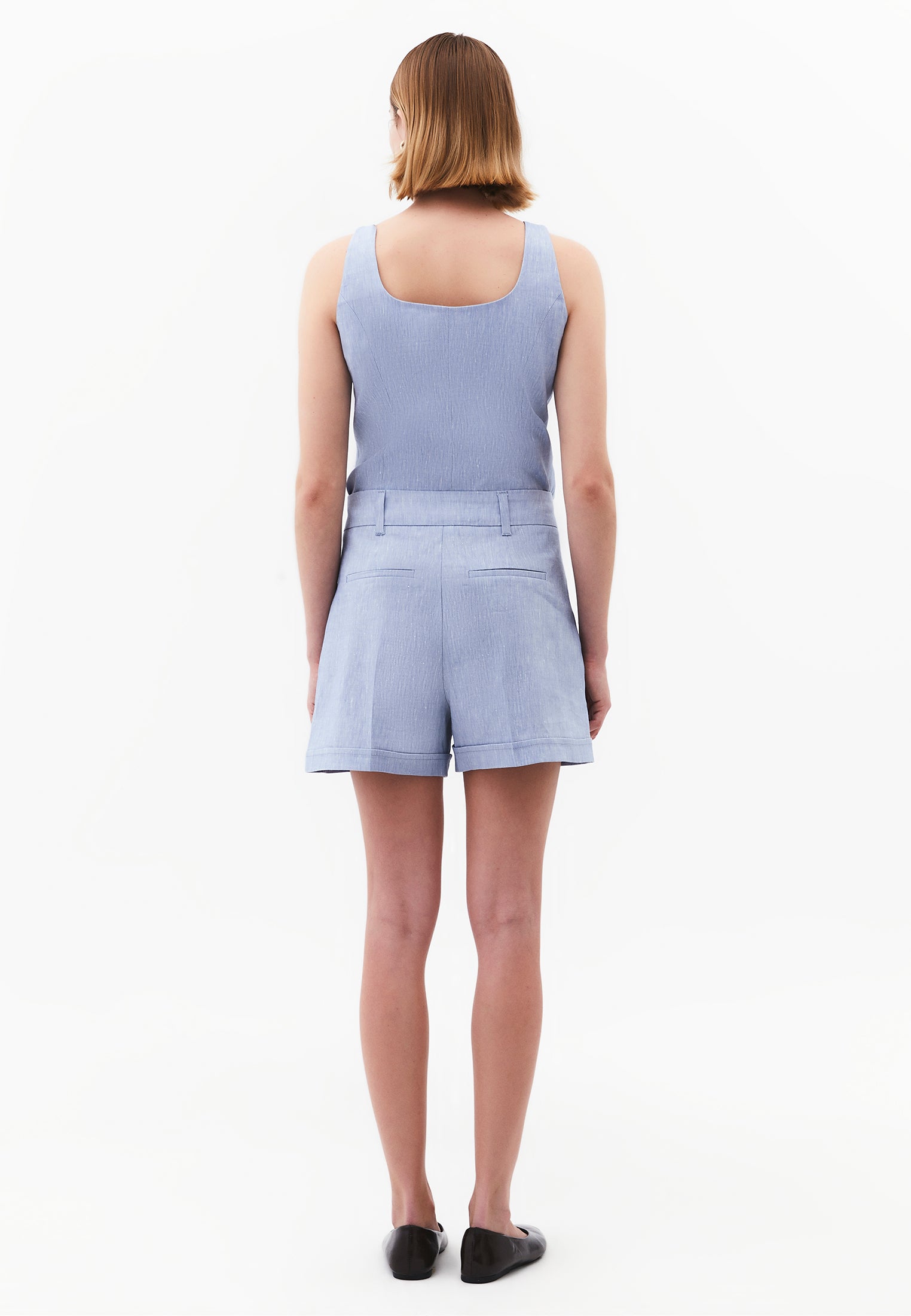 Pleated Ultra High Waist Shorts - CHAMBRAY BLUE