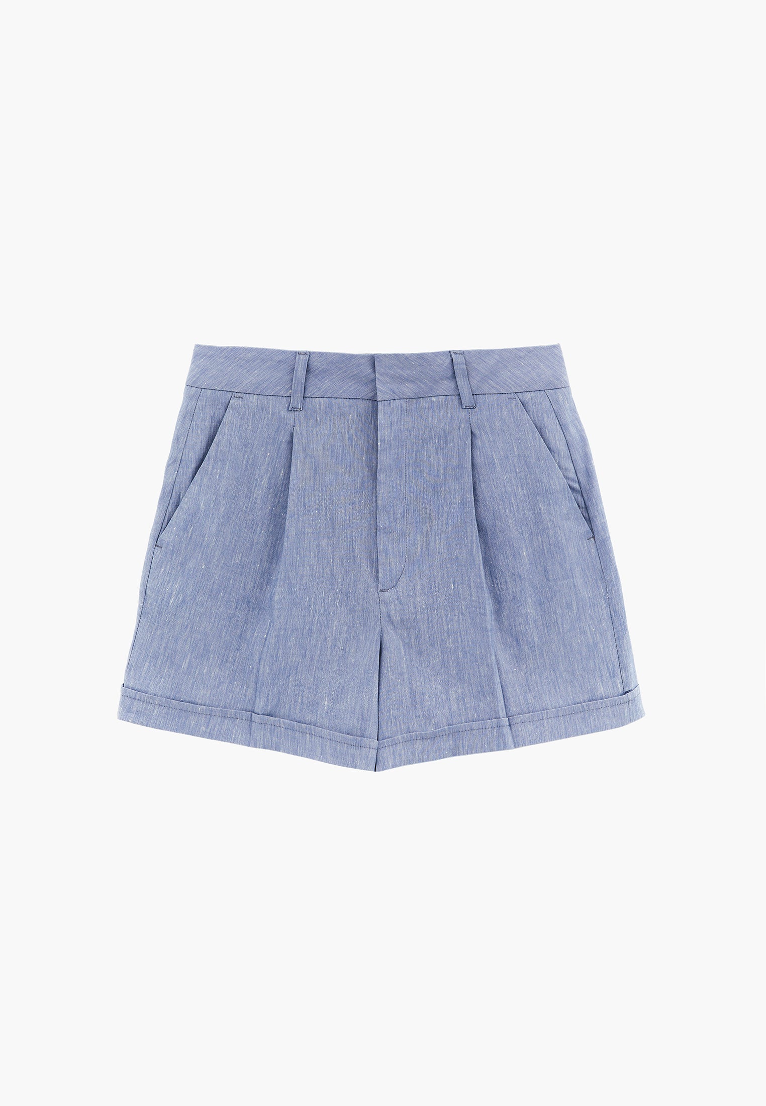 Pleated Ultra High Waist Shorts - CHAMBRAY BLUE