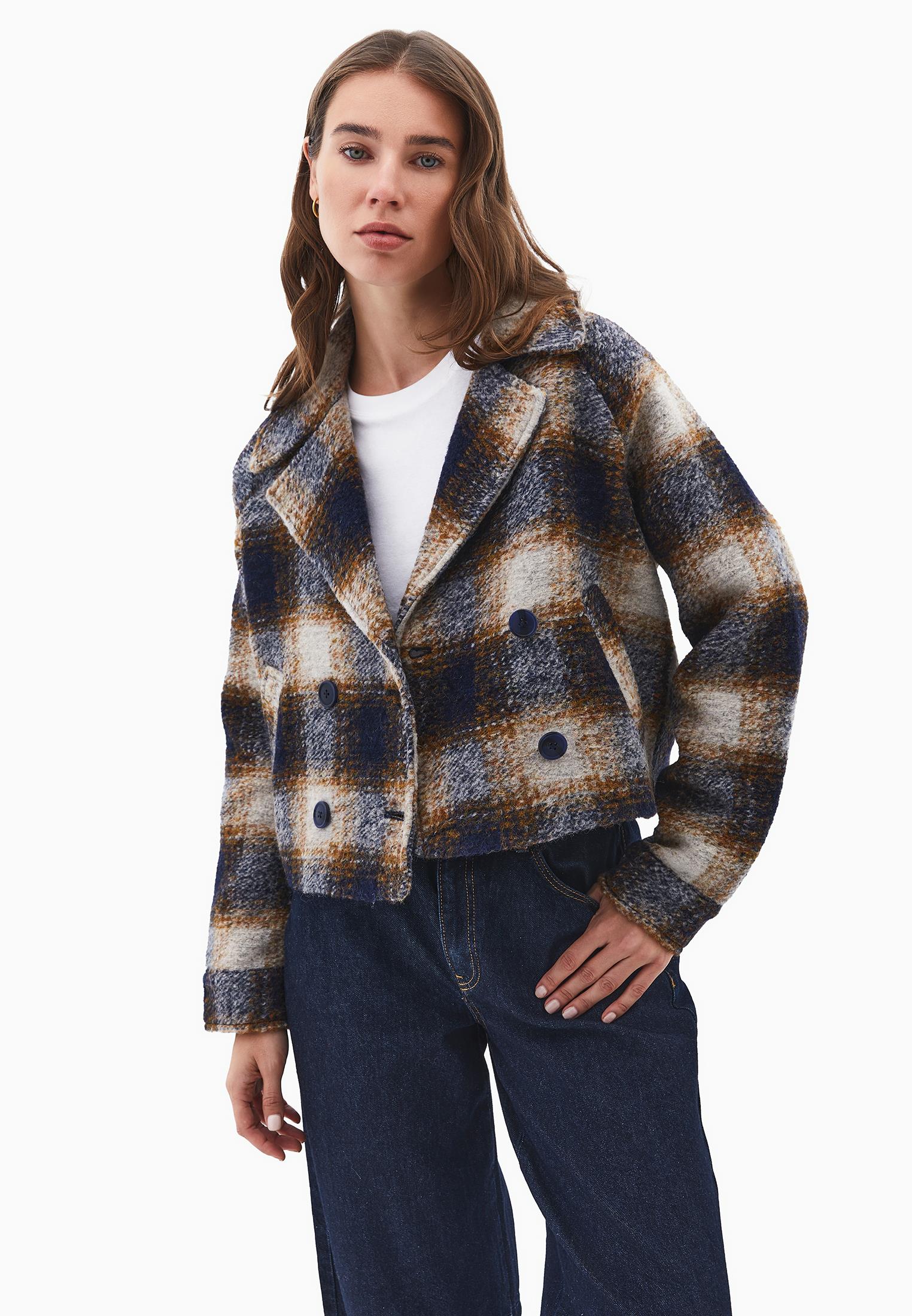 Double Breasted Checked Blazer With Long Sleeves - CHECK COMB