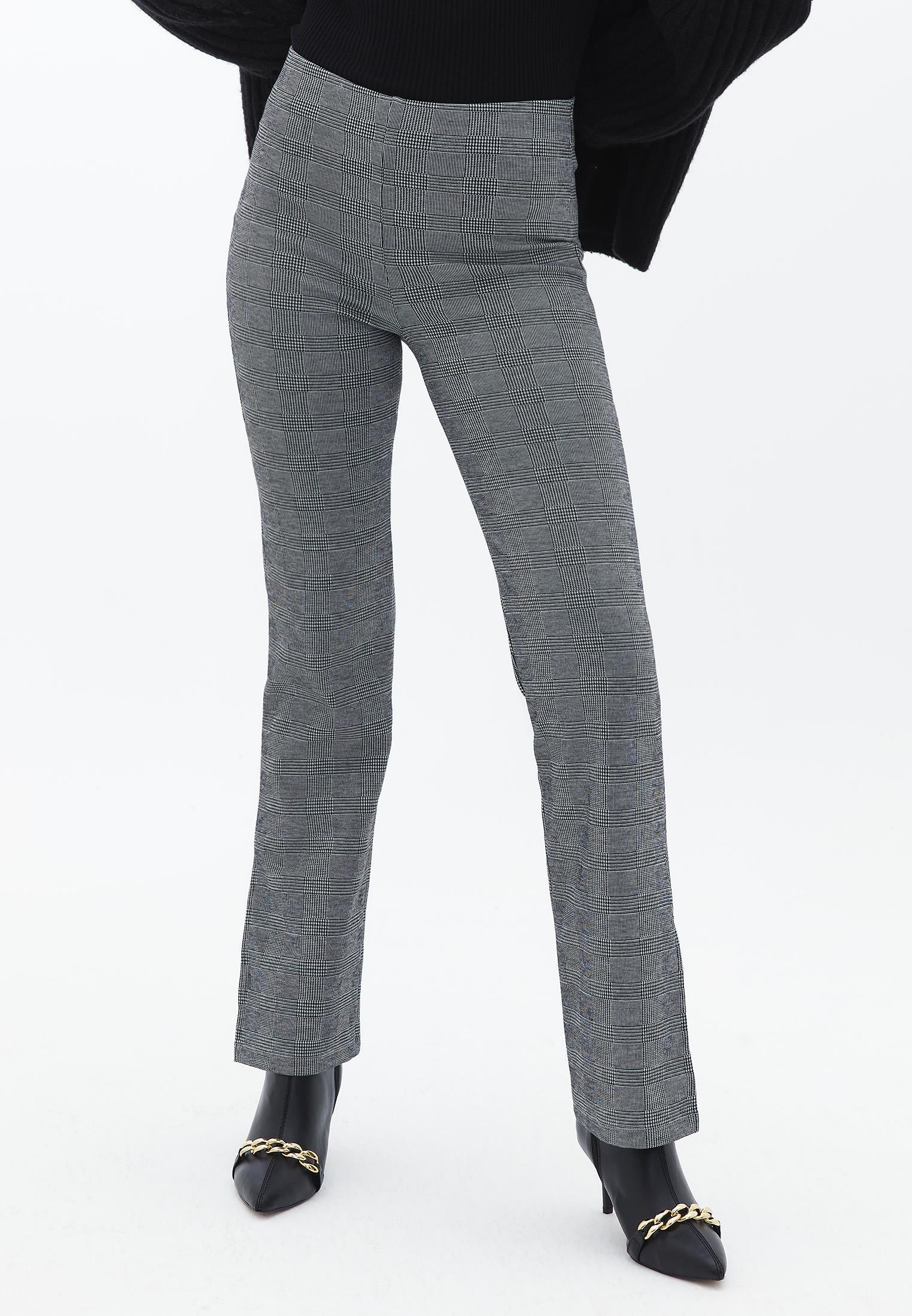 High Waist Straight Leg Pants - CHECK COMB