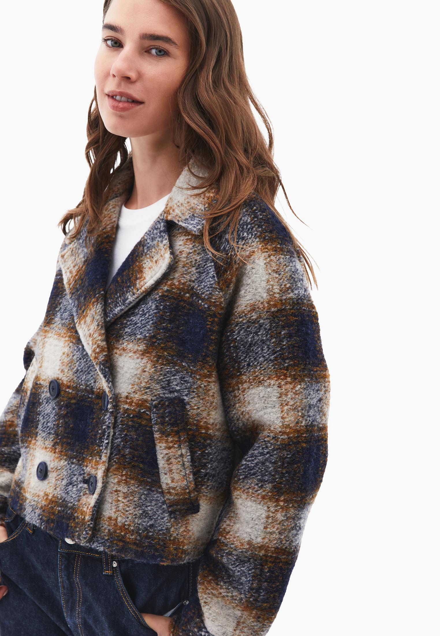 Double Breasted Checked Blazer With Long Sleeves - CHECK COMB