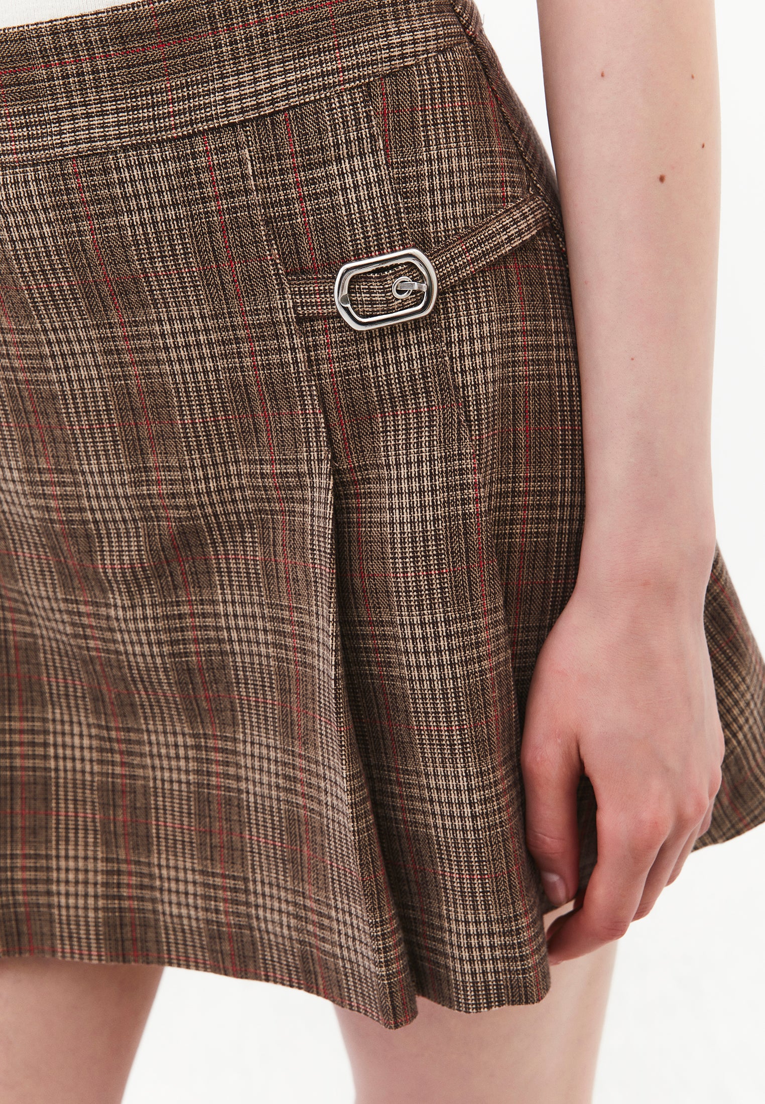 Flared Short High Waist Skirt - CHECK COMB