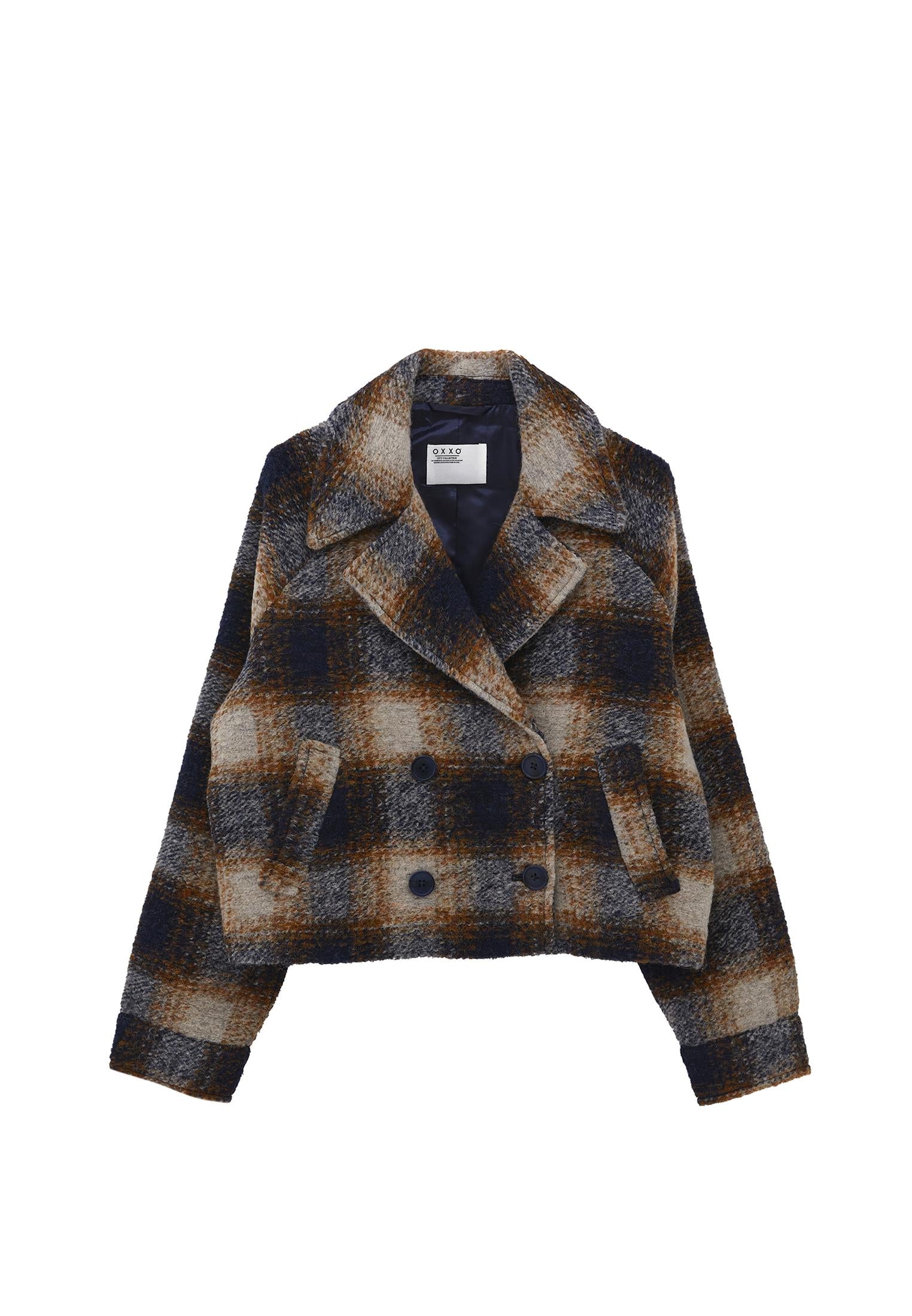 Double Breasted Checked Blazer With Long Sleeves - CHECK COMB