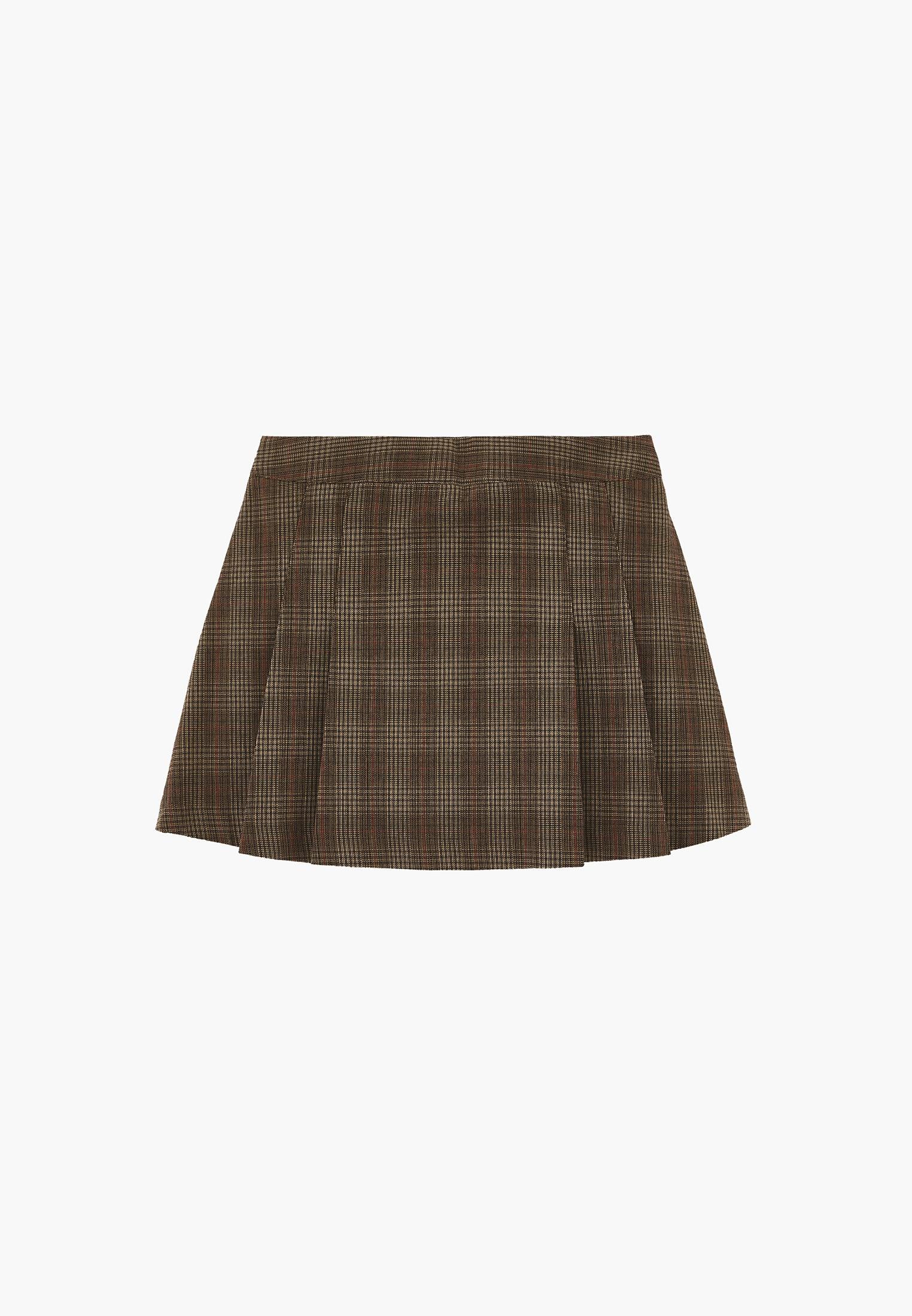 Flared Short High Waist Skirt - CHECK COMB