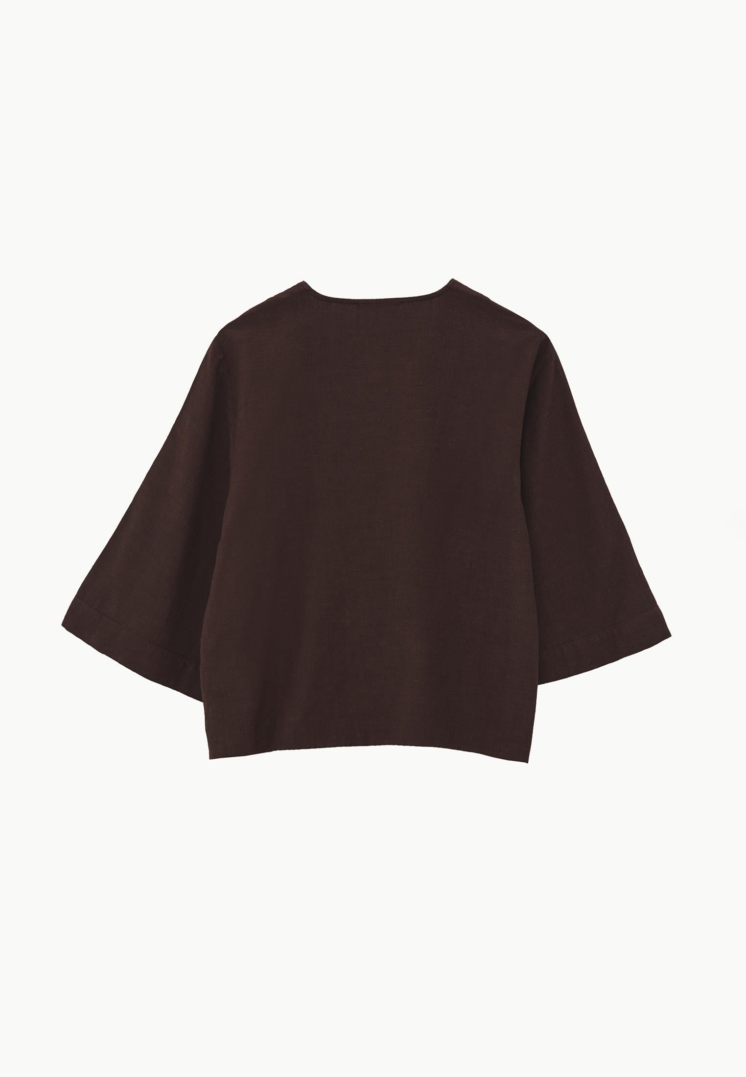 V Neck Button Detailed Blouse - CHICORY COFFEE