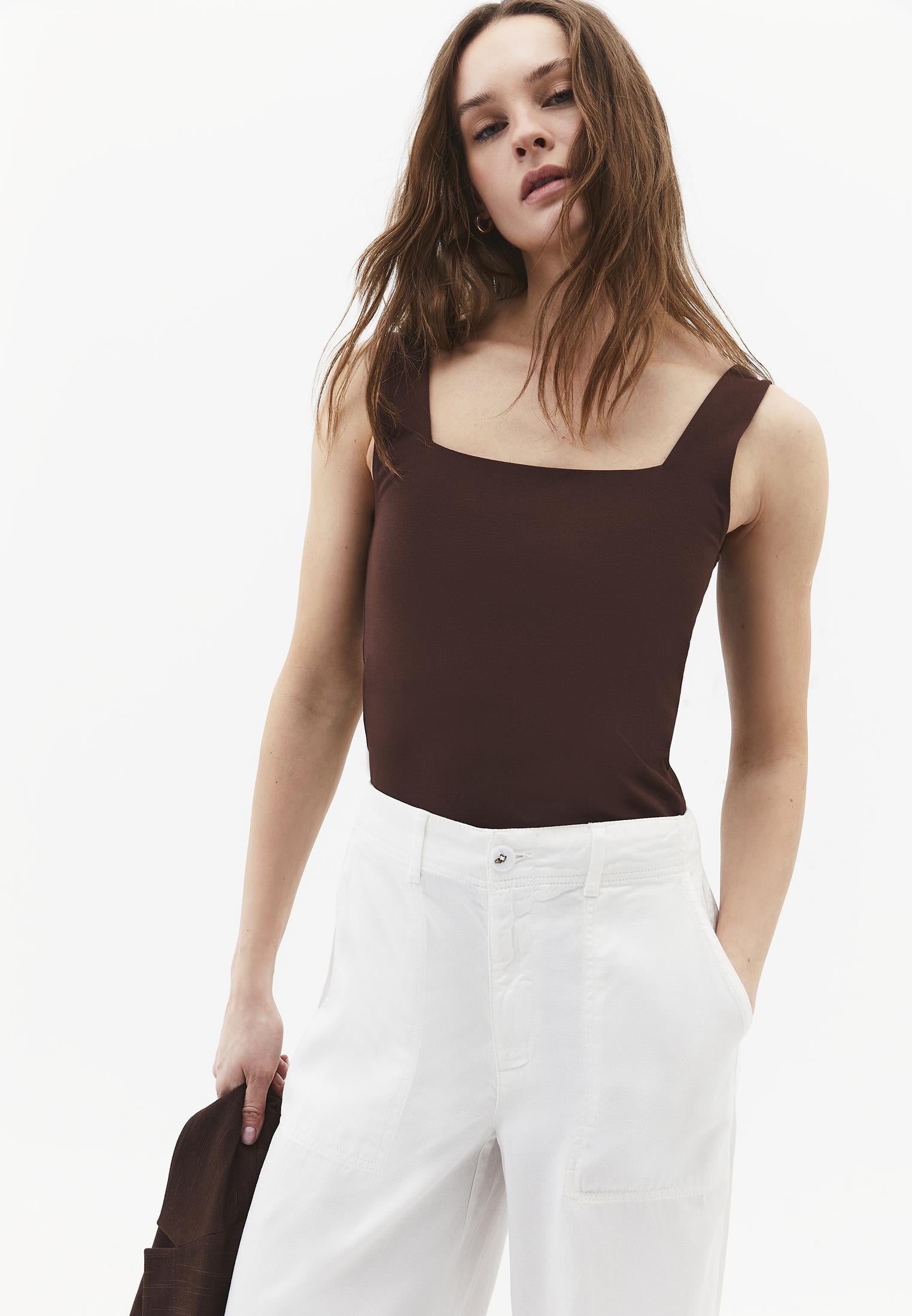 Square Neck Bodycon Tank Top - CHICORY COFFEE