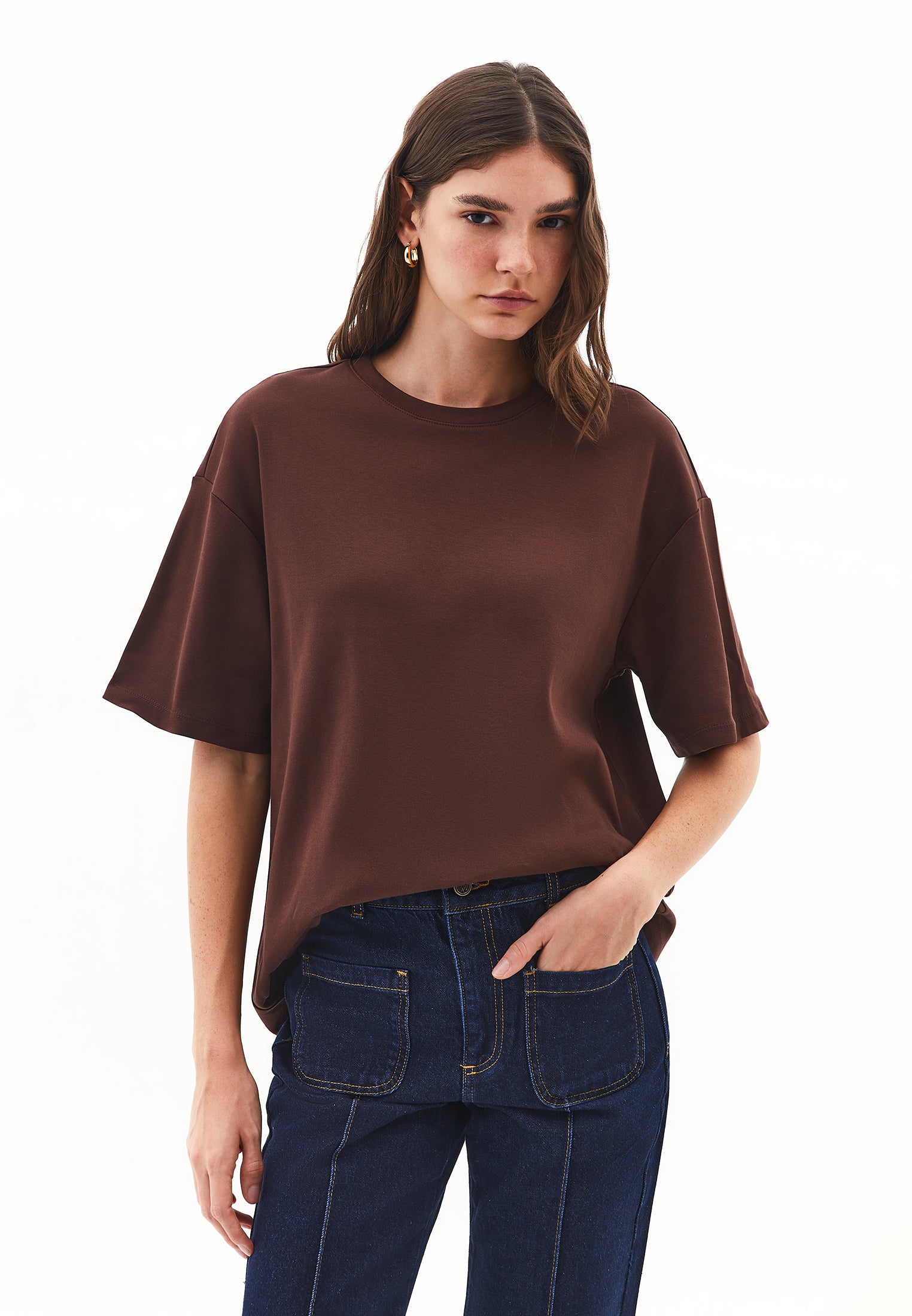 Oversize Cotton T-Shirt - CHICORY COFFEE