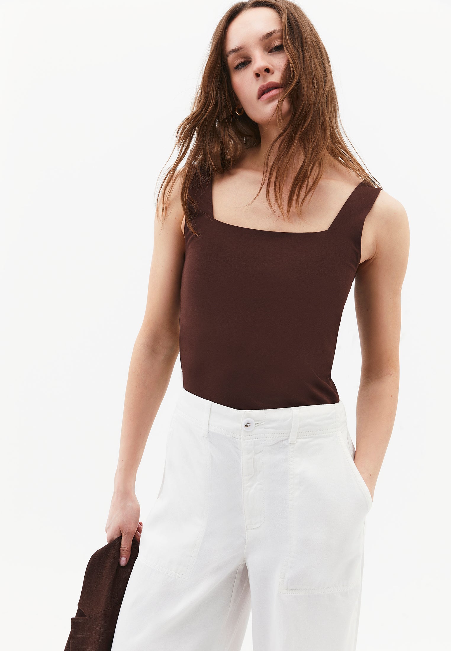 Square Neck Bodycon Tank Top - CHICORY COFFEE