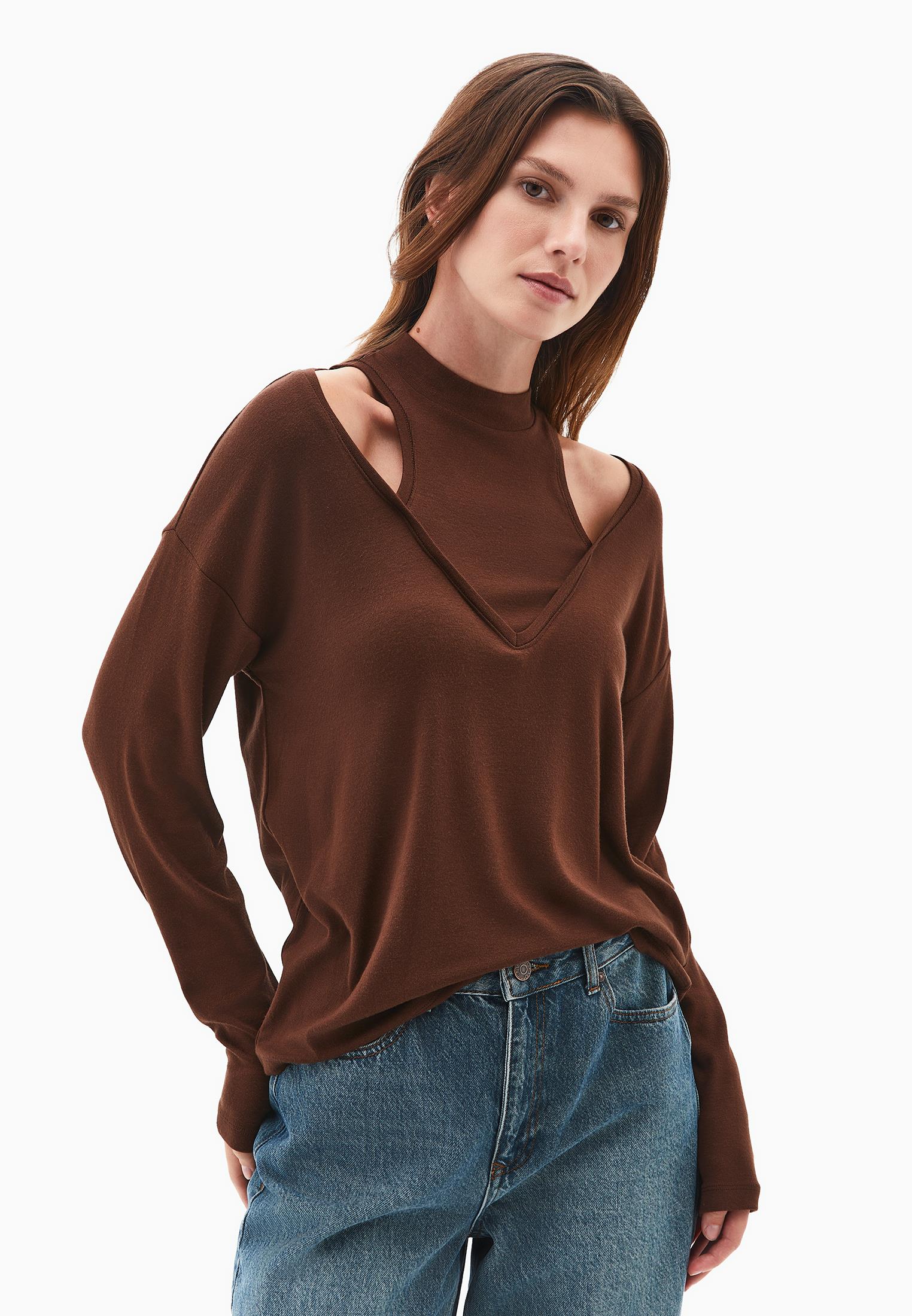 High Neck Oversize T-Shirt - CHICORY COFFEE