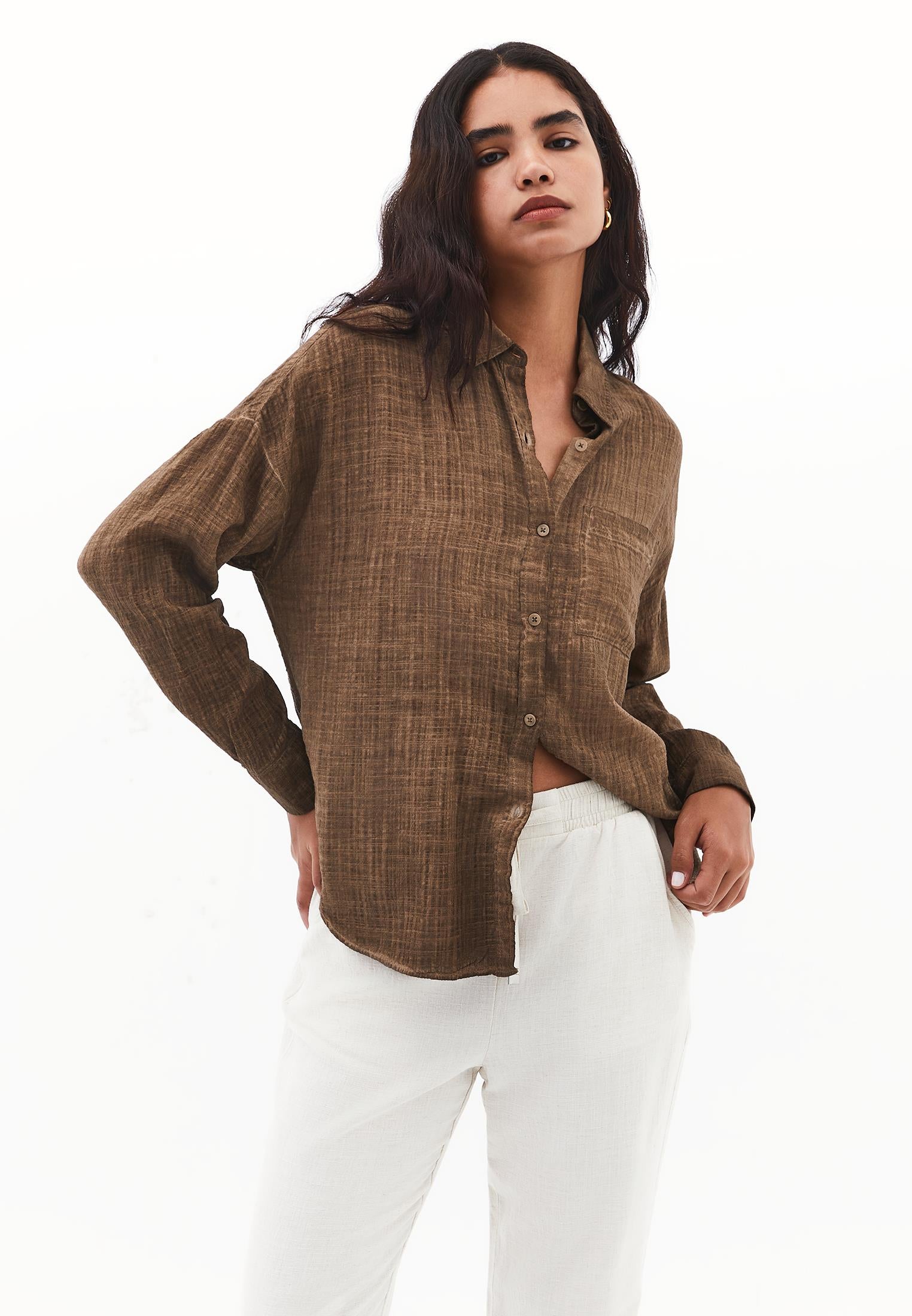 Button Detailed Oversize Shirt - CHICORY COFFEE