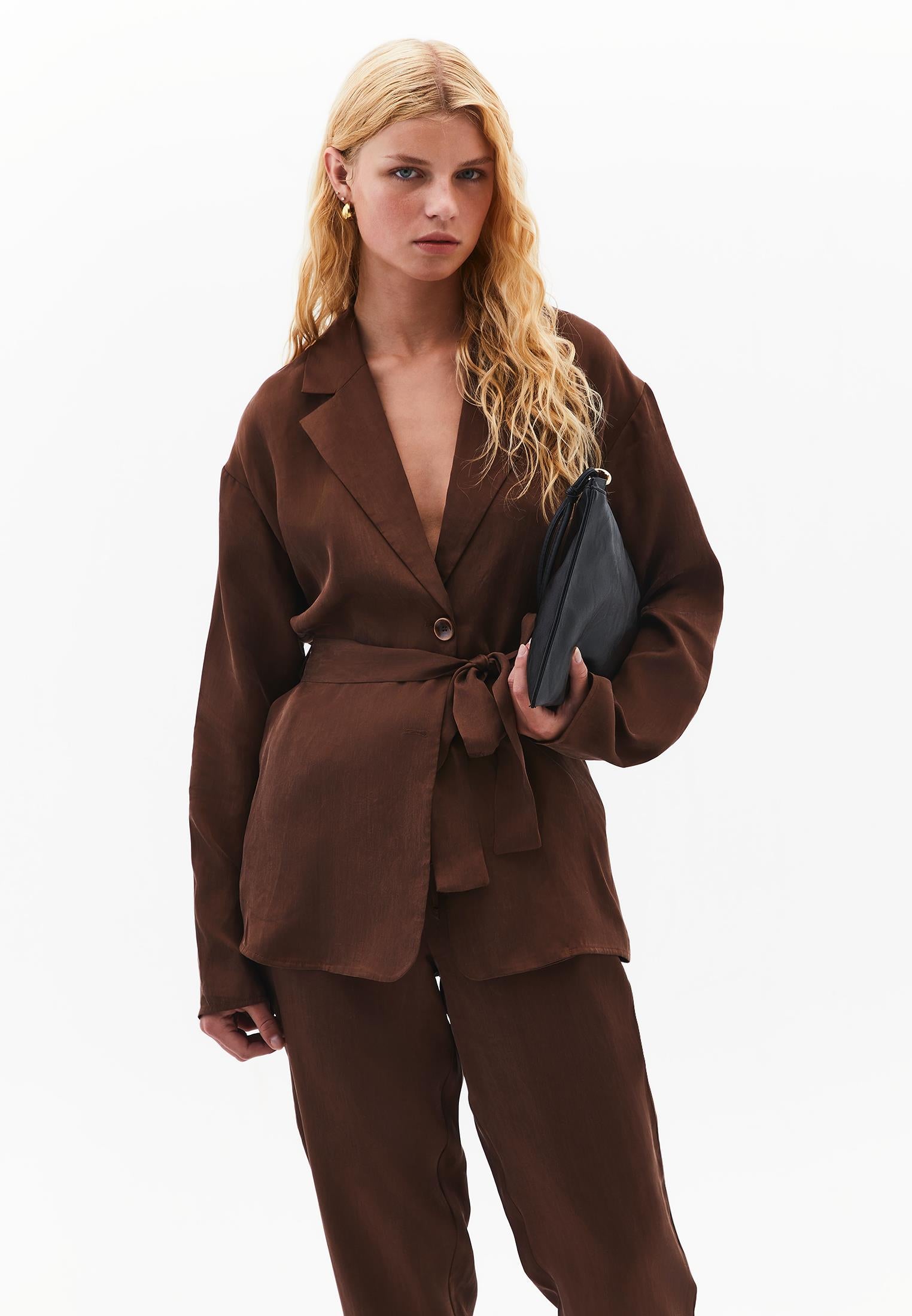 Belted Blazer Jacket - CHICORY COFFEE