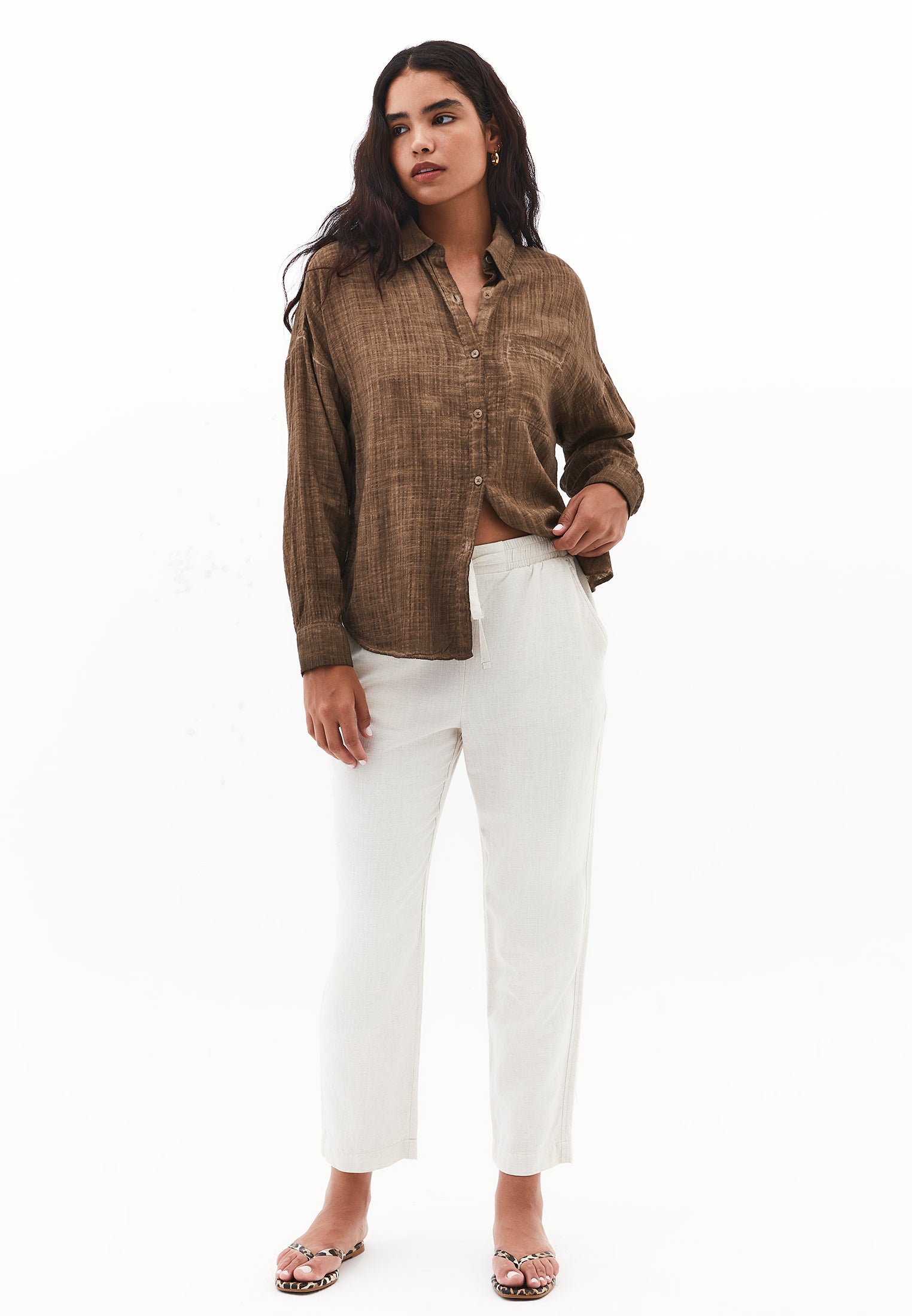Button Detailed Oversize Shirt - CHICORY COFFEE