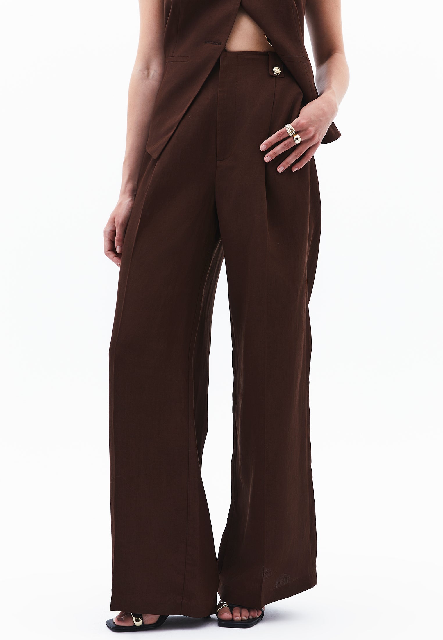 Autumn Buttoned Tencel Pants - CHICORY COFFEE