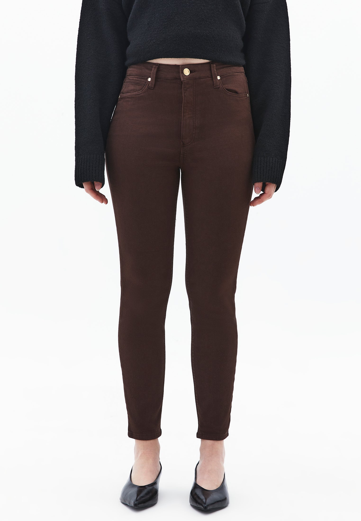 High Waist Ankle Pants - CHICORY COFFEE