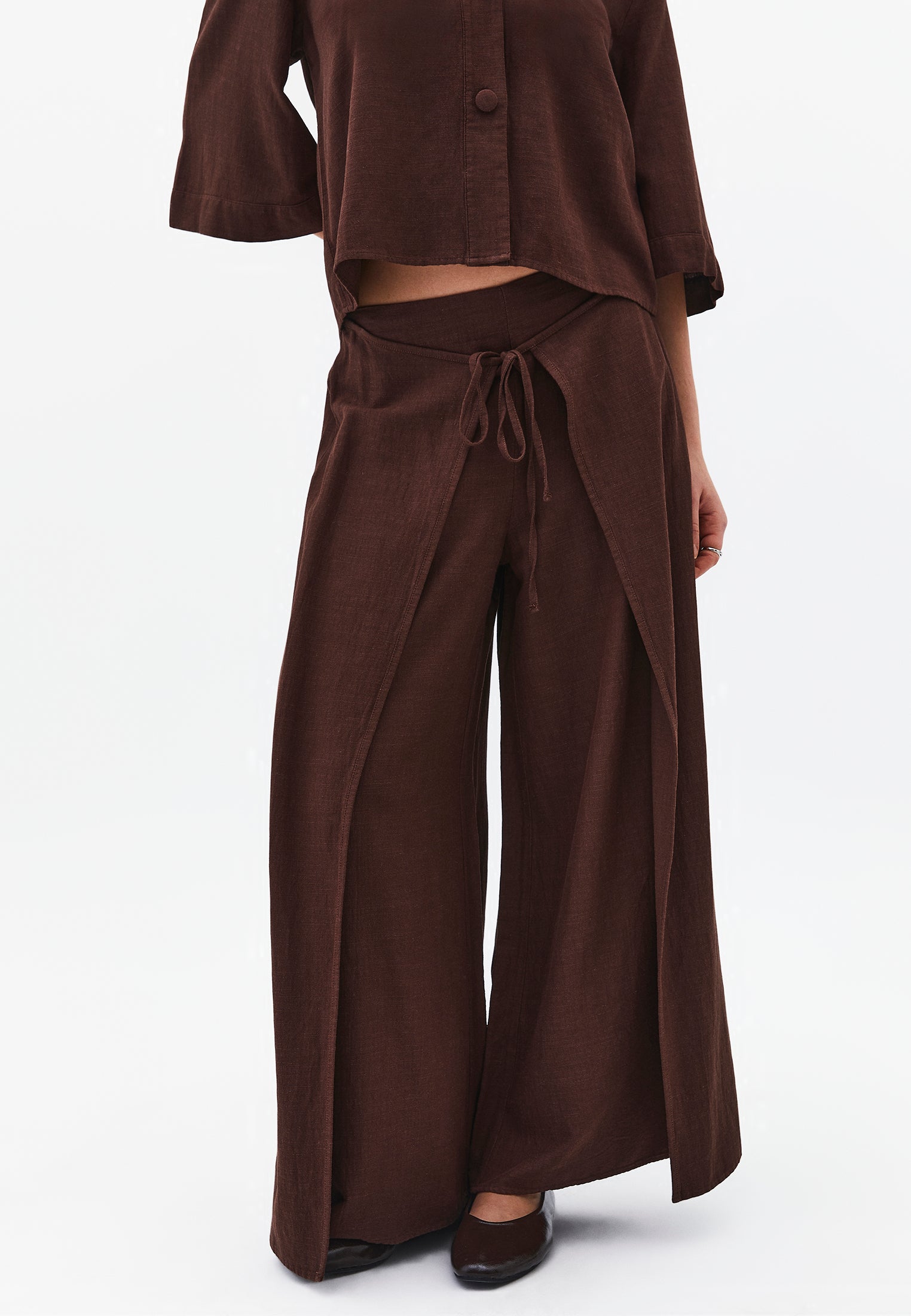 Elastic Wide Leg High Waist Pants - CHICORY COFFEE