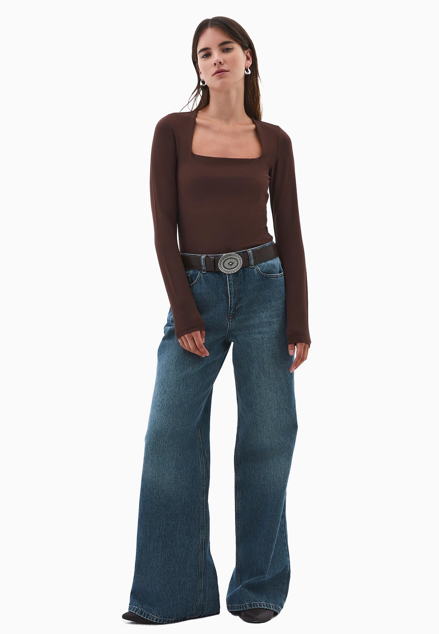Square Neck Modal T-Shirt - CHICORY COFFEE