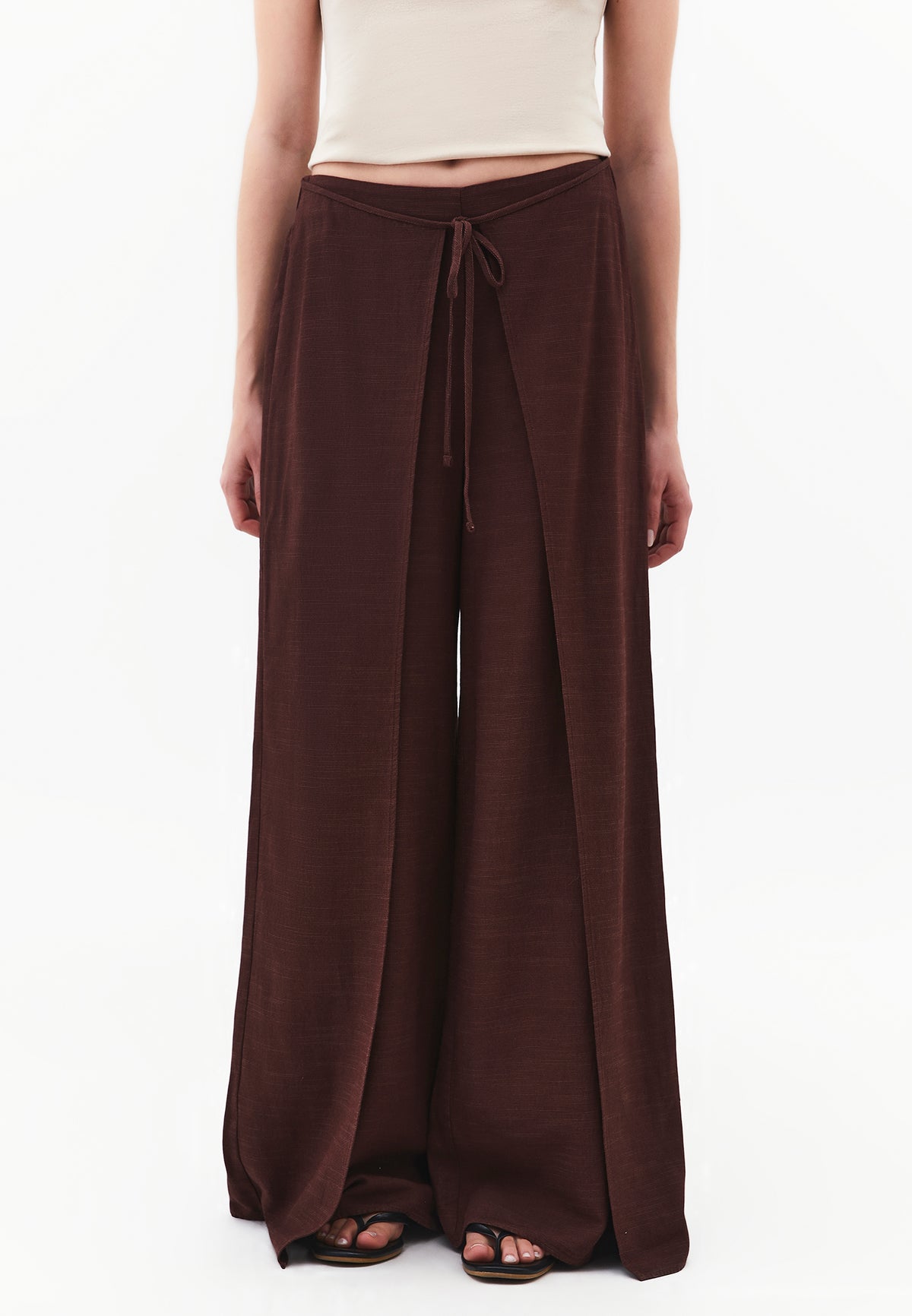 Wide Leg Tied Pants - CHICORY COFFEE