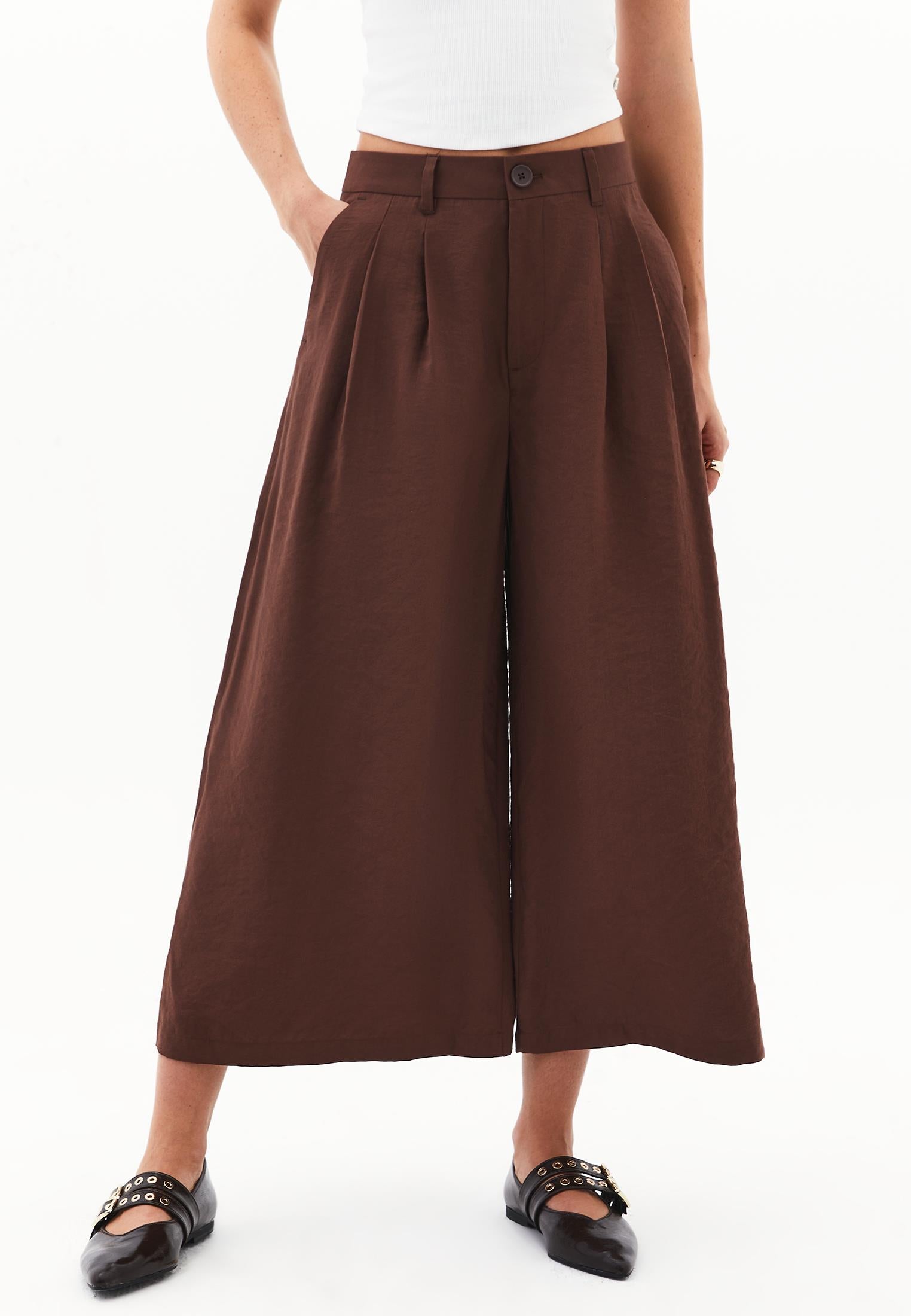 High Waist Wide Leg Pants - CHICORY COFFEE