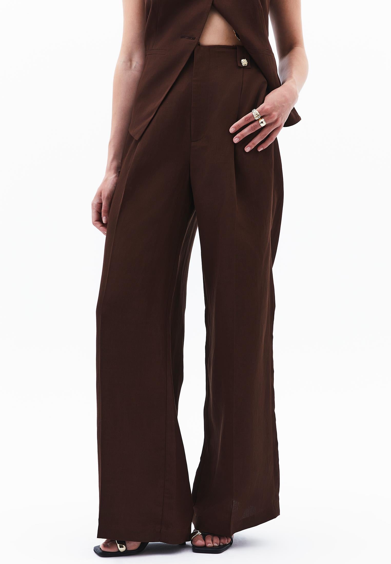 Autumn Buttoned Tencel Pants - CHICORY COFFEE